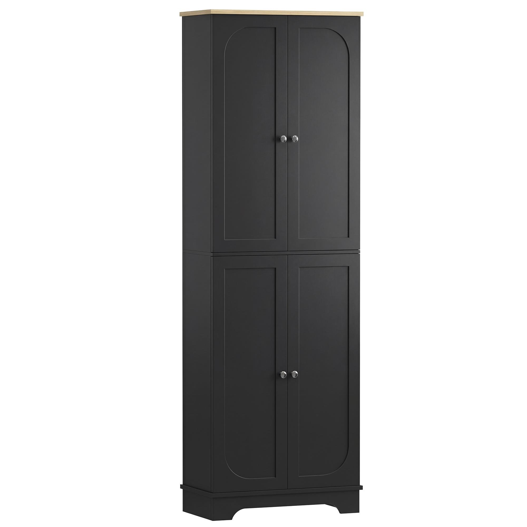 Black Natural Top Pantry Cabinet, 72-Inch Tall with Adjustable Shelves