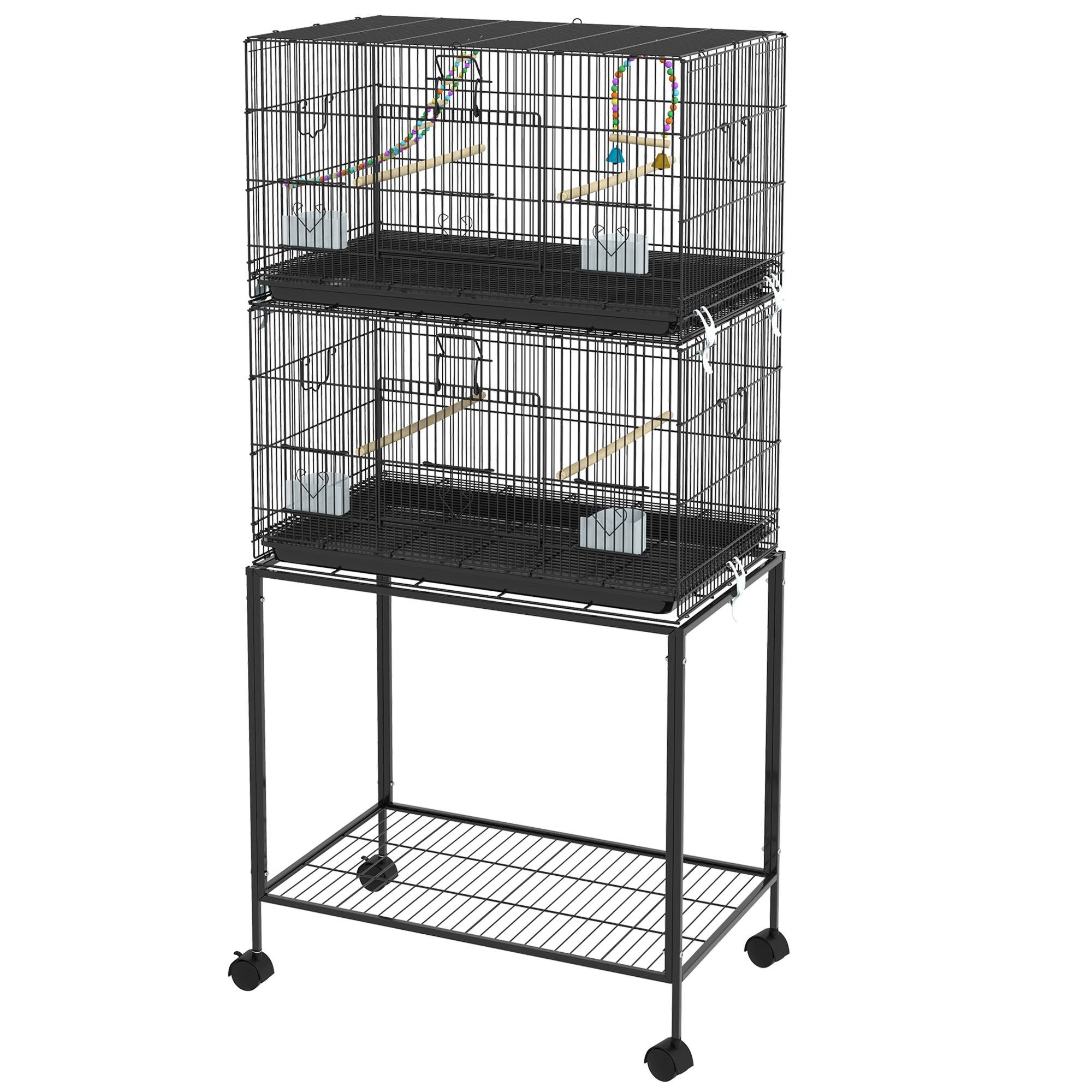 65 inch black bird cage with two levels and wheels