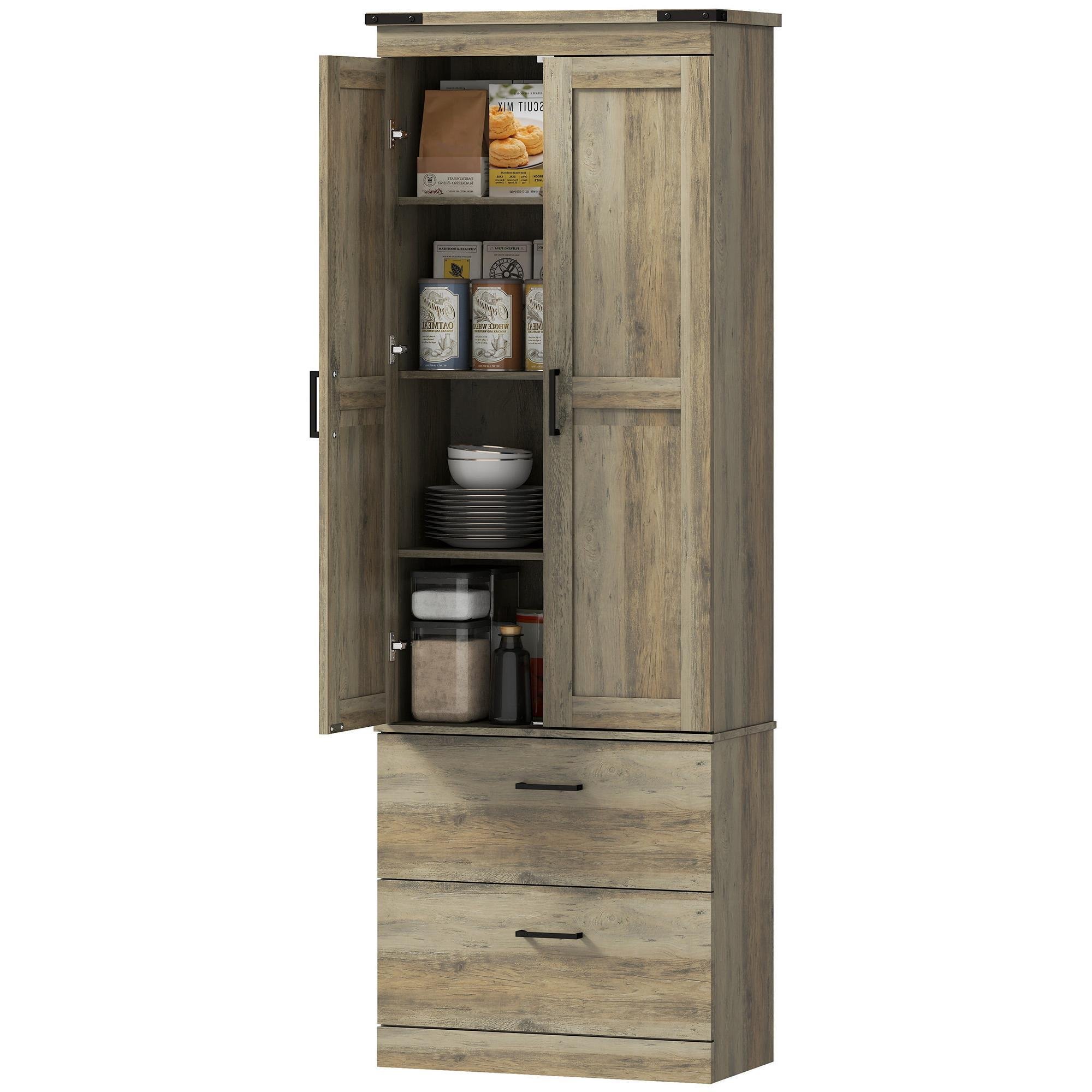 Coffee Brown Pantry Cabinet with Adjustable Shelves