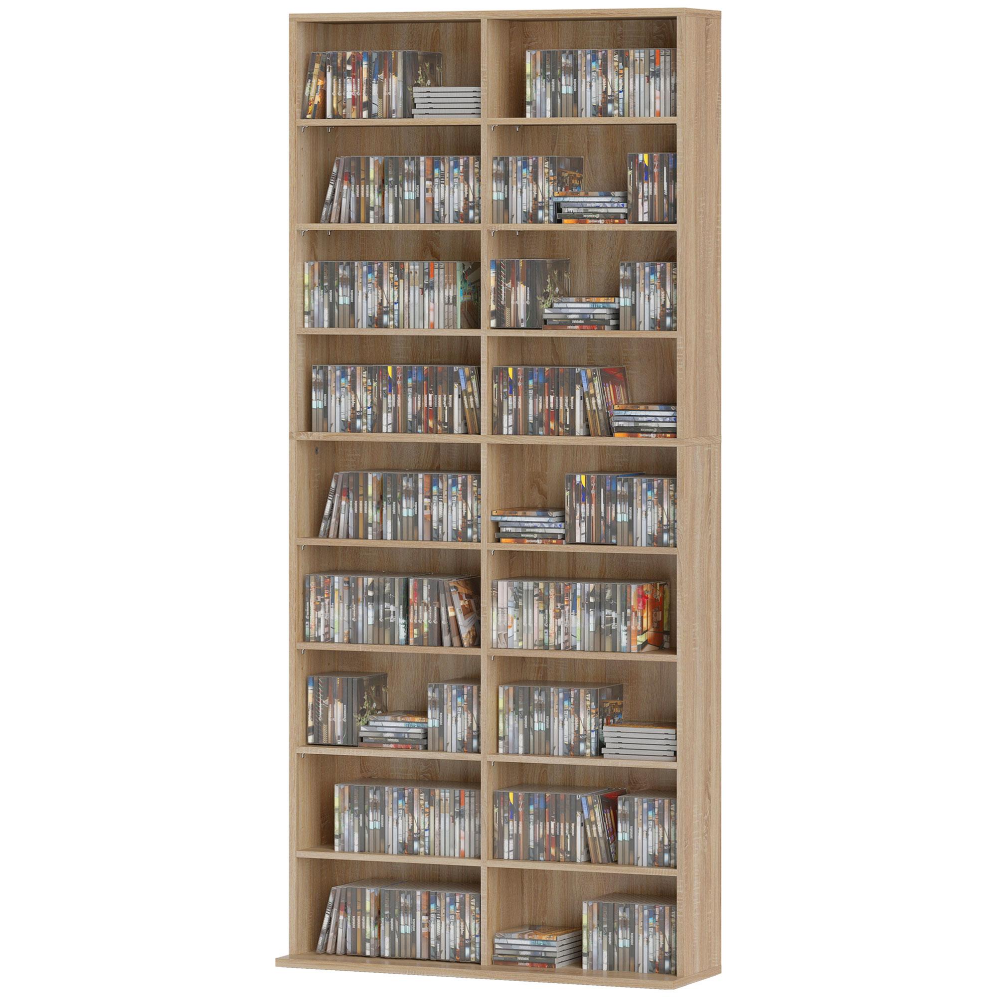 Natural Wood DVD Shelf with 14 Adjustable Shelves, 68.9 in