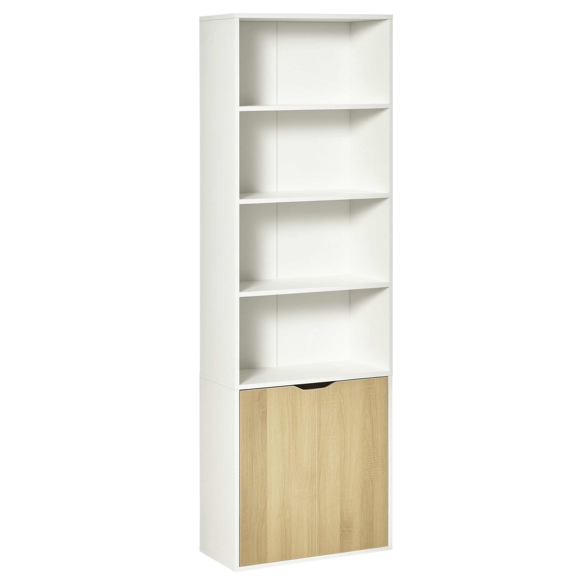 Oak Four-Tier Bookshelf with Cabinet for Home Storage
