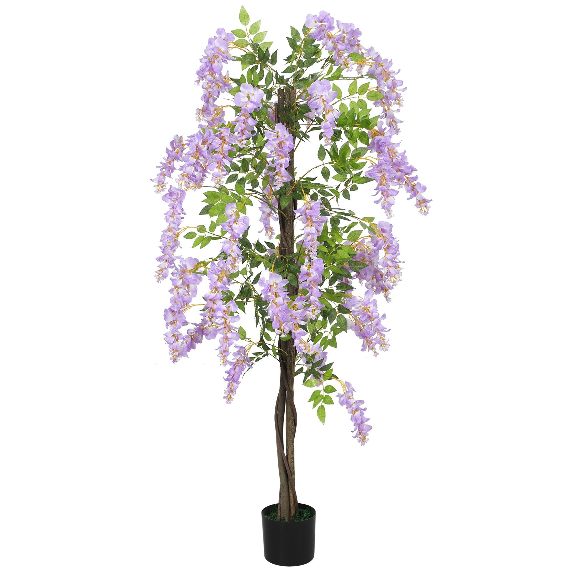 70.9 Inch Purple Wisteria Artificial Tree with Wood Trunk