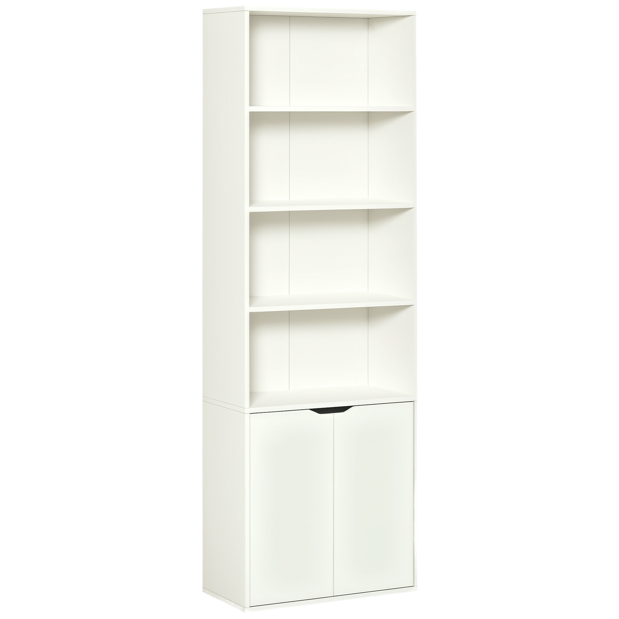 Large White Bookshelf with Cabinet and Four Open Shelves