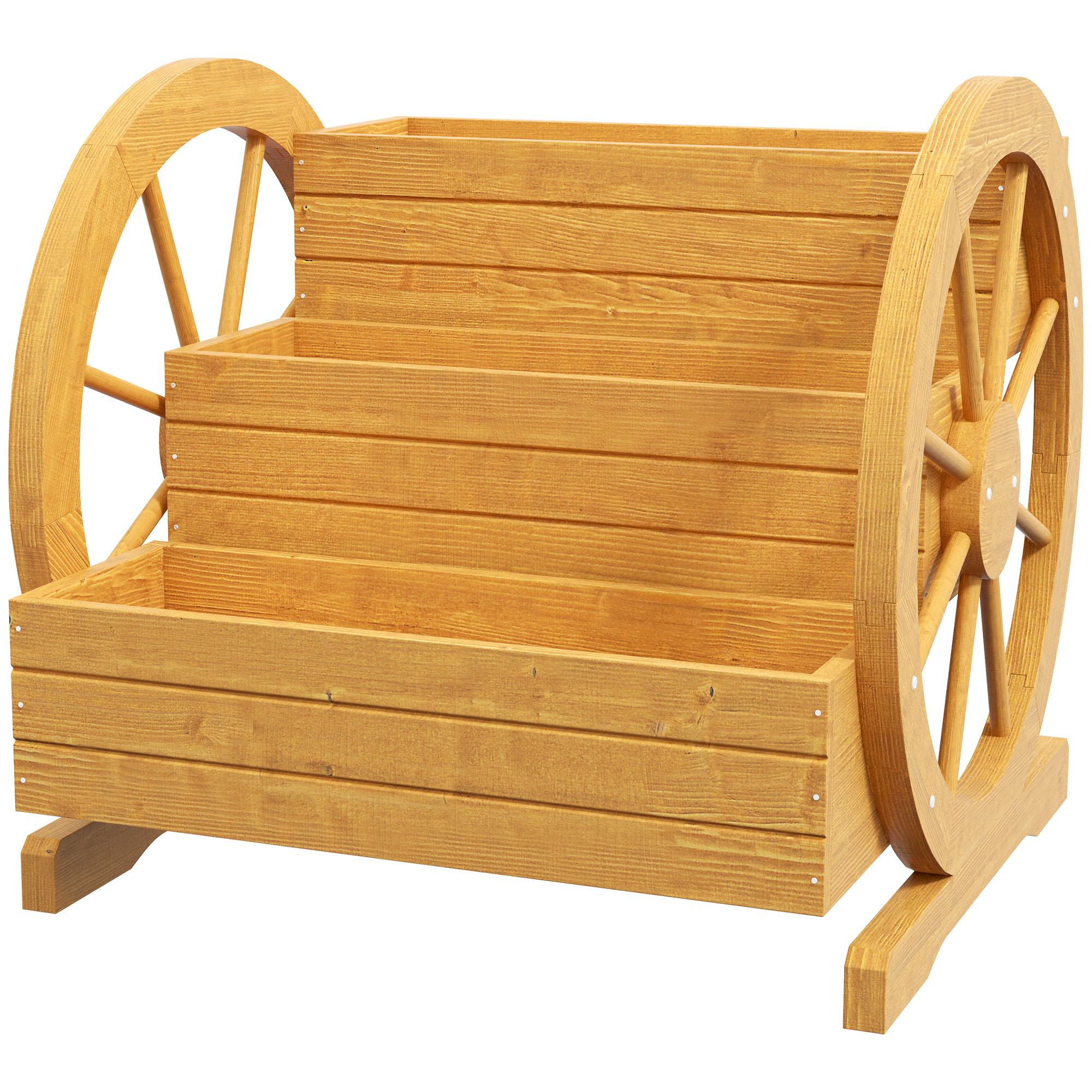 Teak Fir Wagon Planter, Three-Tier Raised Garden Bed