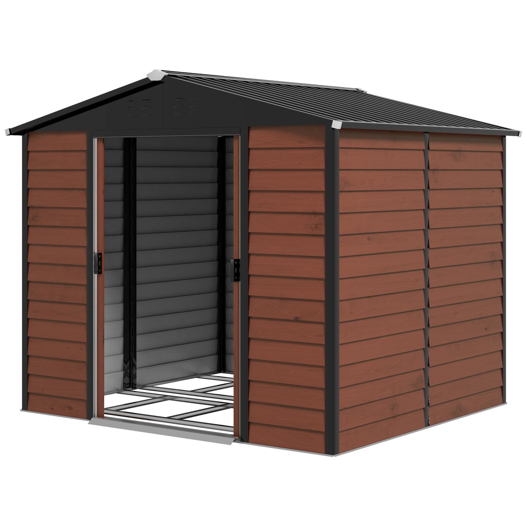 Teak 8x7 Steel Shed with Lockable Doors and Floor Frame