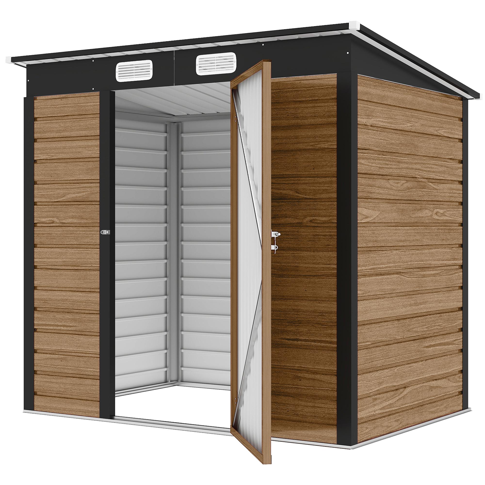Teak 6x4 Metal Shed with Seven Support Columns