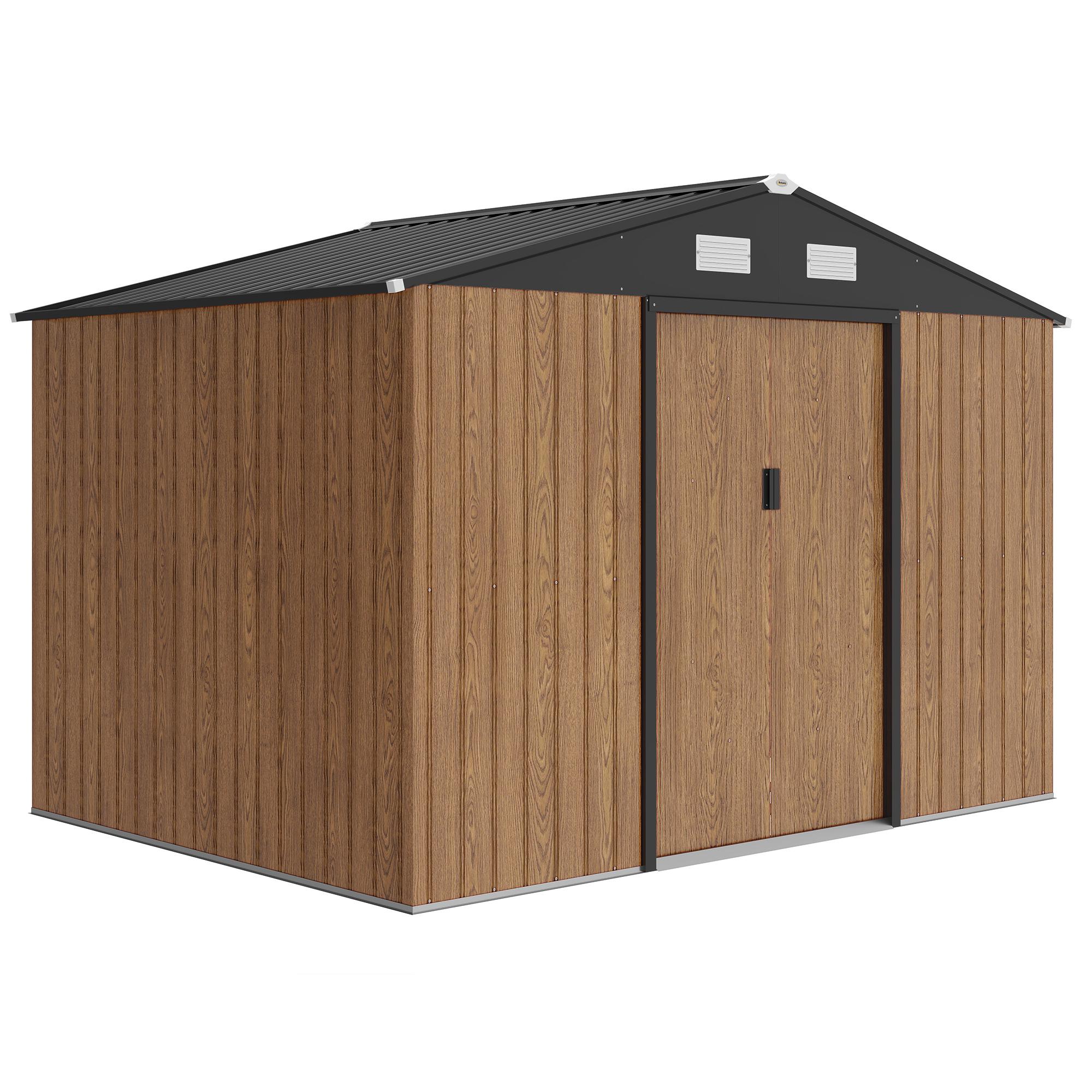 Teak 9x6 Metal Shed with Foundation Kit