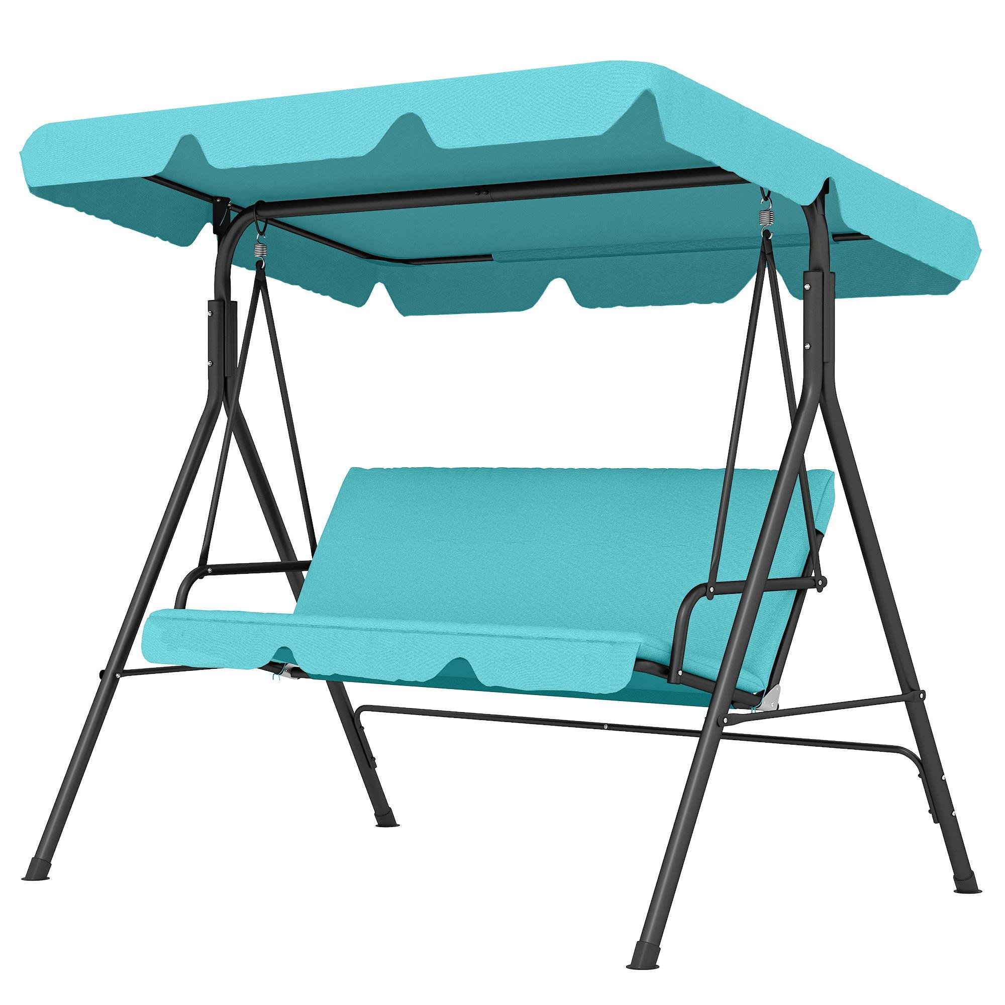 Teal Three-Seat Porch Swing with Adjustable Canopy