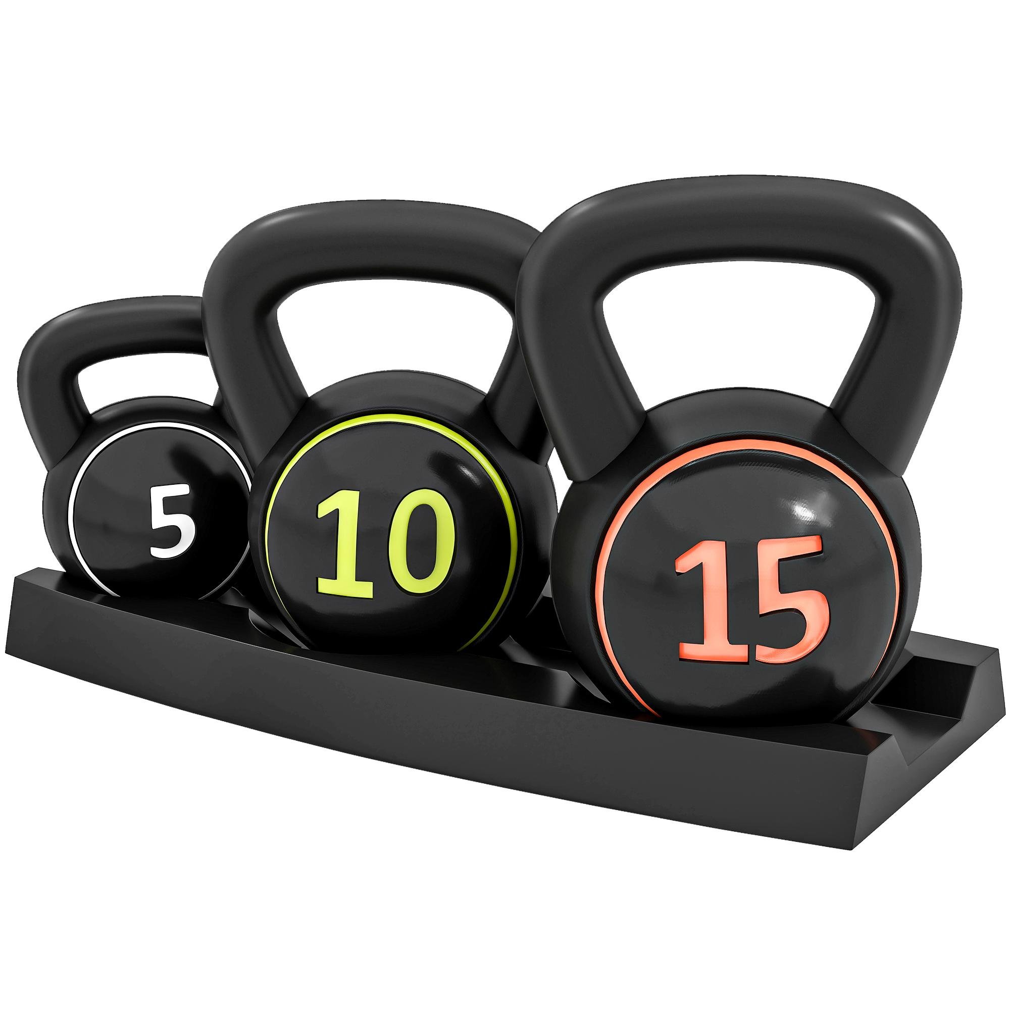 Black Plastic Sand Kettlebell Set with Storage Tray