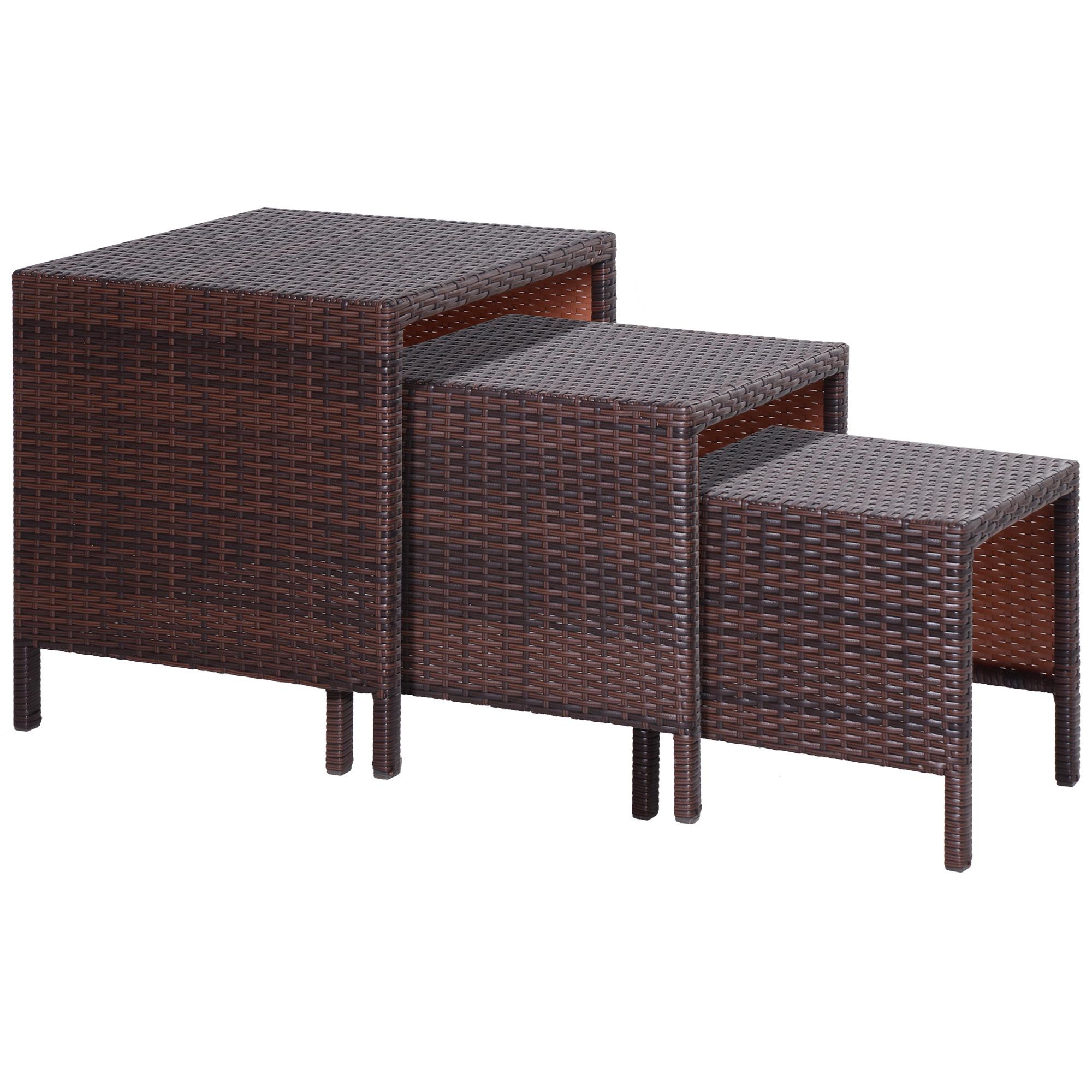 Brown Wicker Nesting Tables, 3-Piece Patio Set