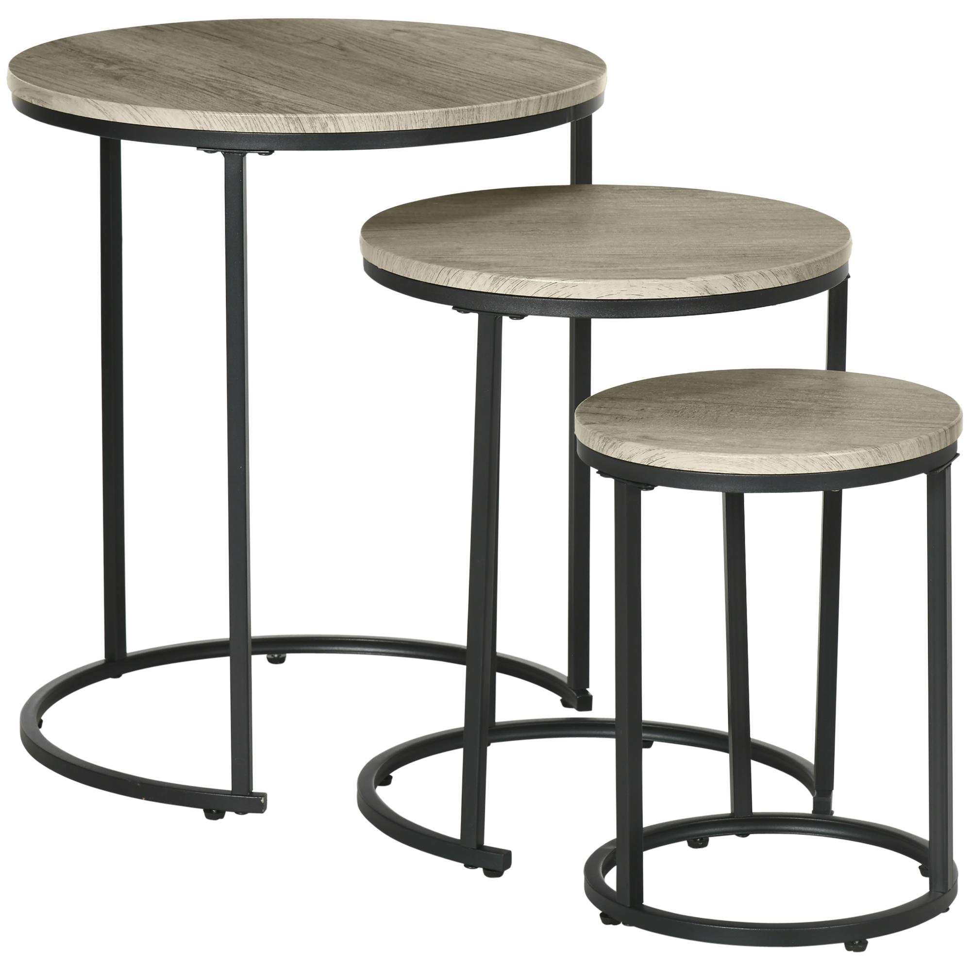 Grey Round Nesting Tables Set of 3 for Living Rooms