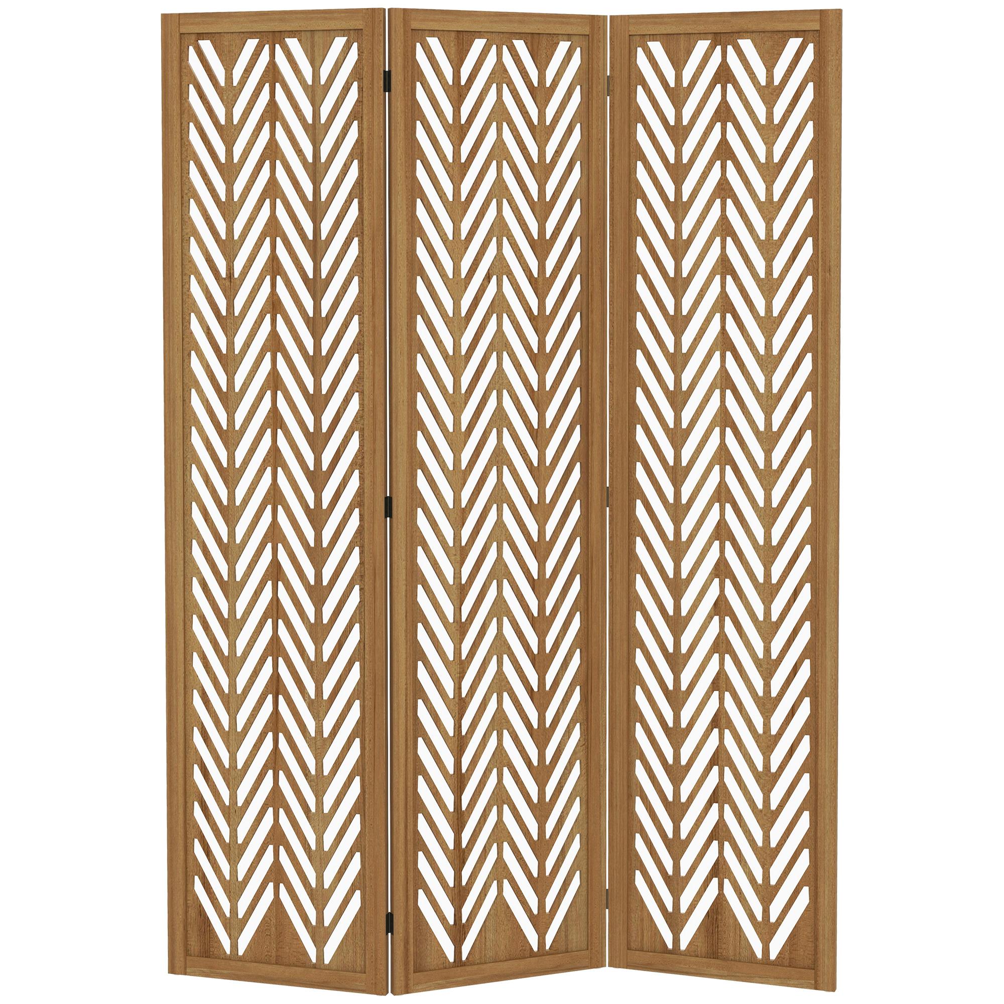Light Brown Paulownia Divider, 3 Panel Folding Privacy Screen