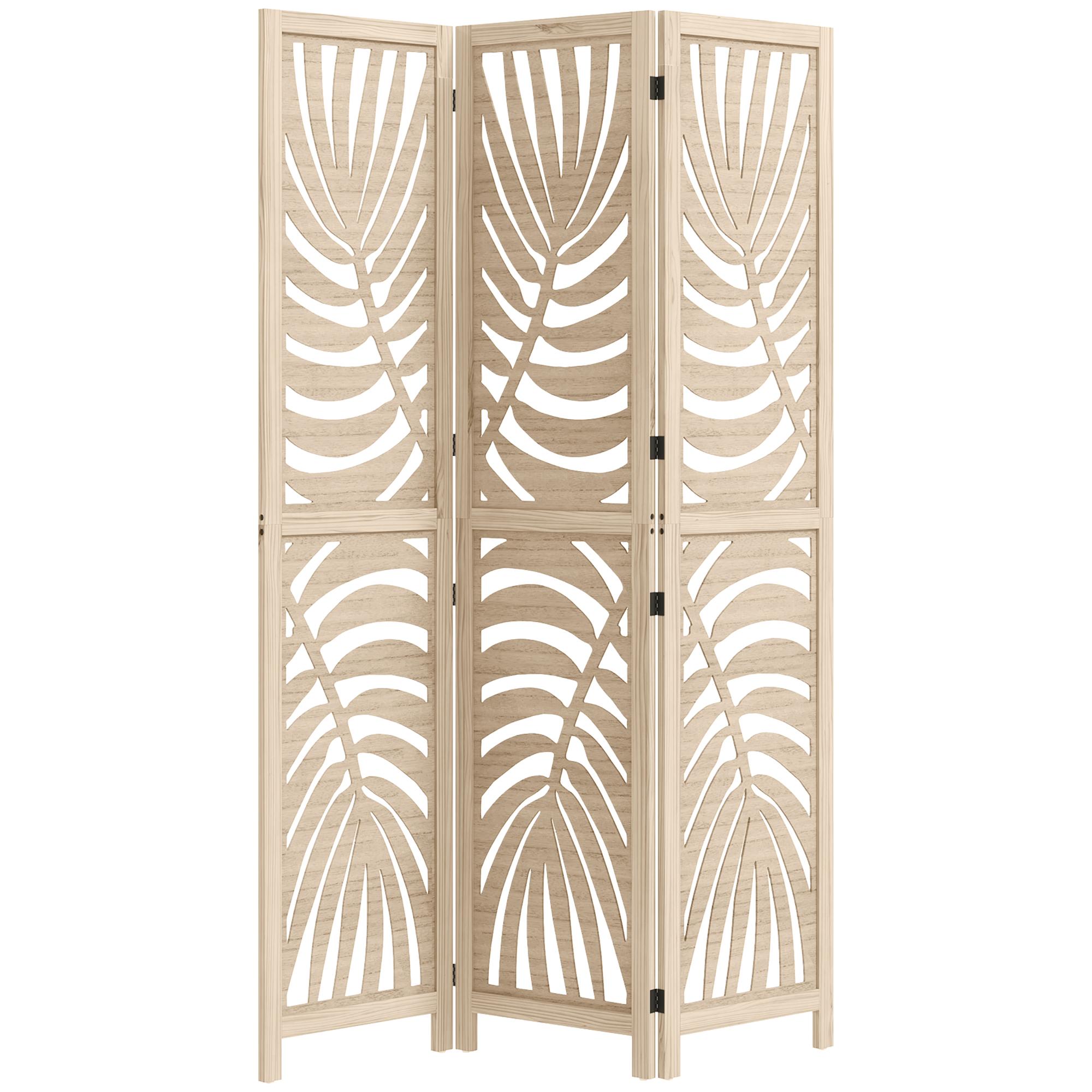 Natural Wood Paulownia Room Divider, Detachable 3 Panel Screen