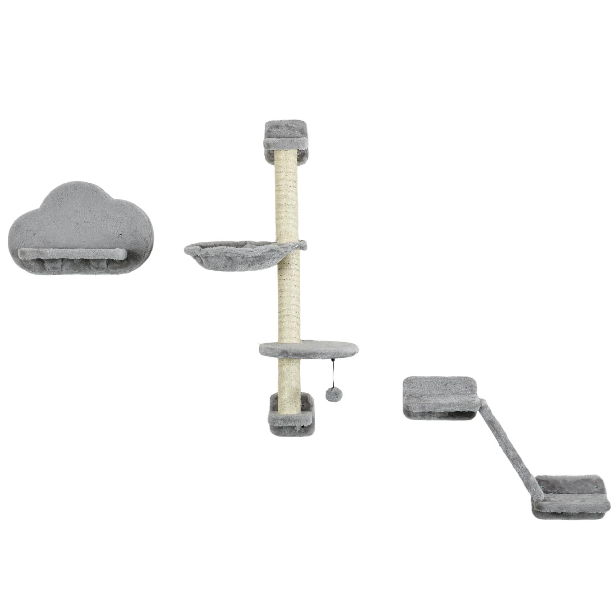 Grey Particleboard Cat Shelves with Hammock, 3-Piece Set