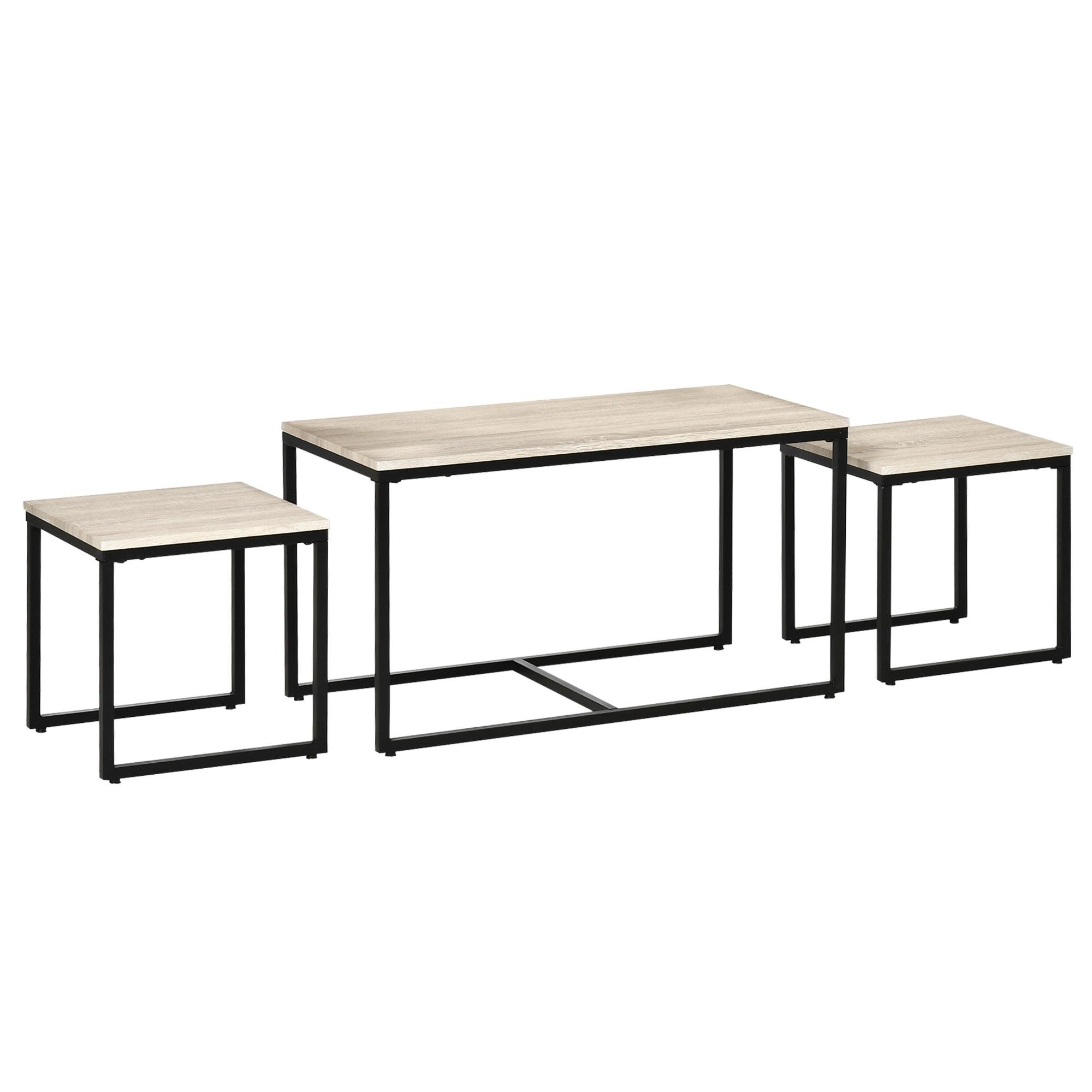 Natural Nesting Coffee Table Set with Black Metal Frames