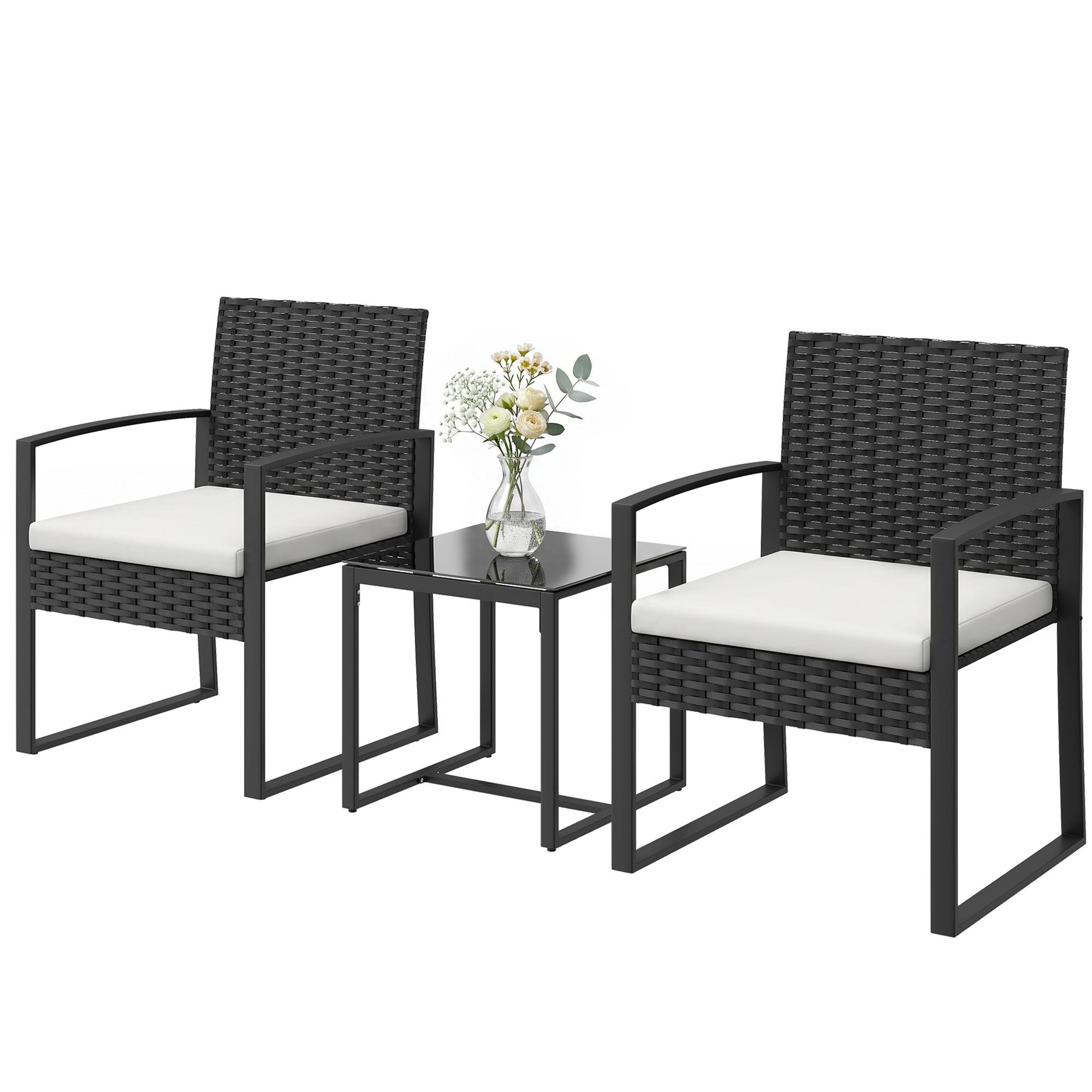 Cream White Patio Bistro Set with Glass Table for 2