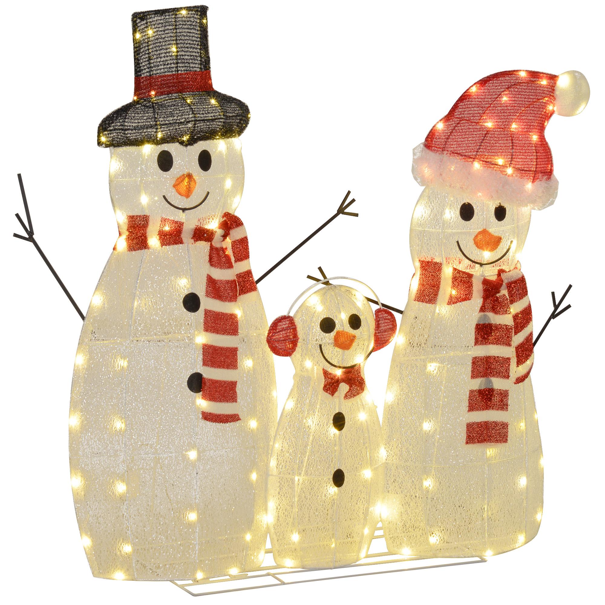 White Lighted Snowman Family, 3-Piece LED Outdoor Set
