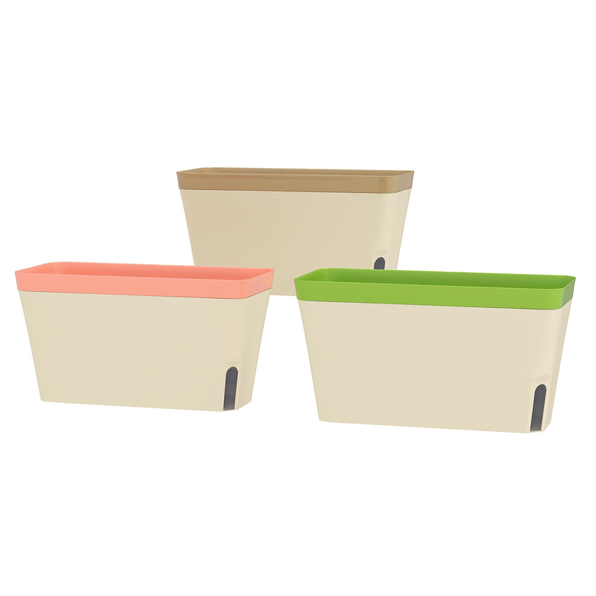 White Self-Watering Planters with Water-Level Window, 3 Pack