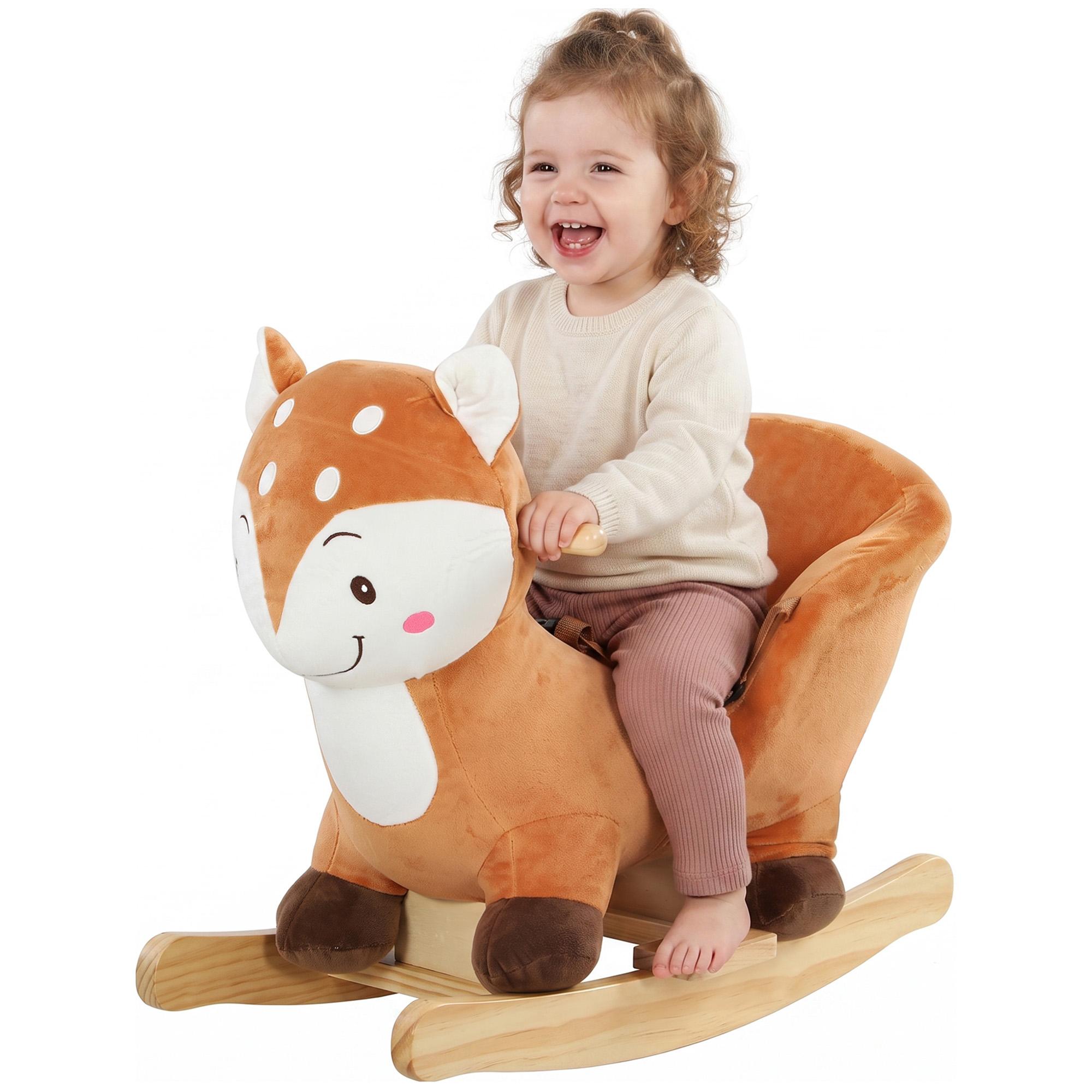 Brown Deer Rocker with Seat Belt for Toddlers 12-36 Months