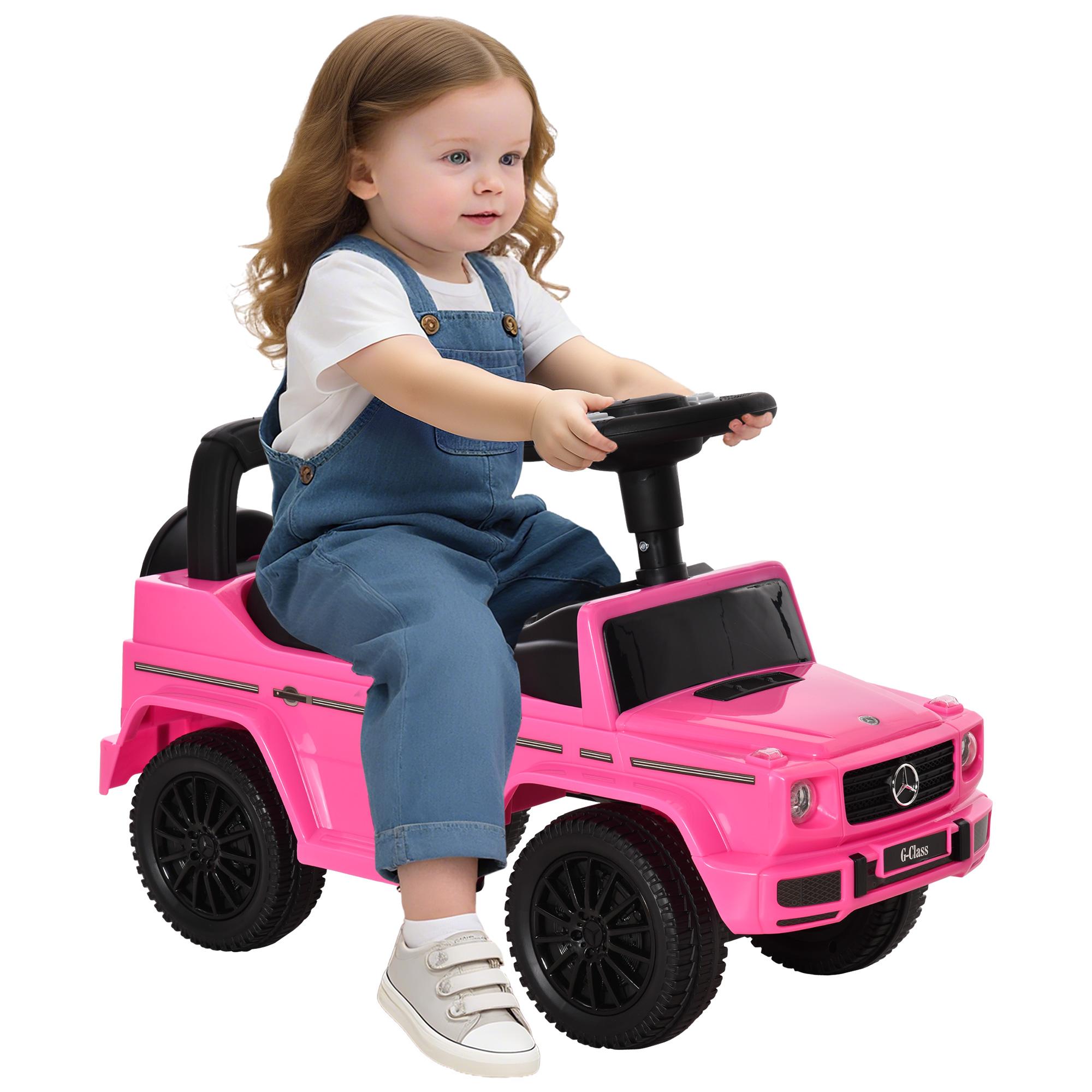 Pink 3-in-1 Toddler Sliding Car with Horn & Storage