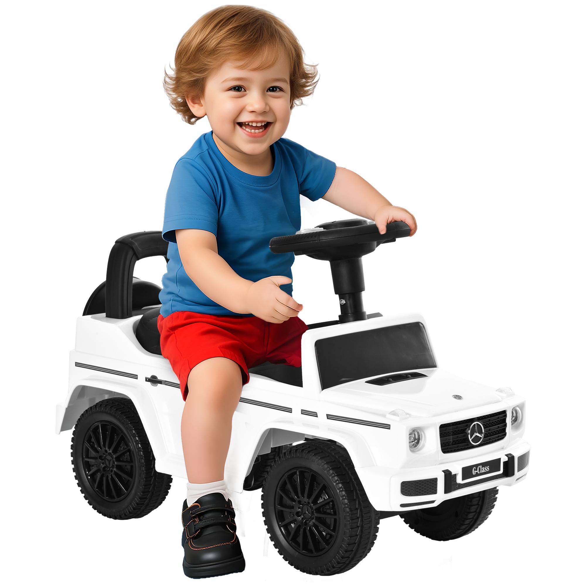 White Foot-to-Floor Push Car with Horn and Storage