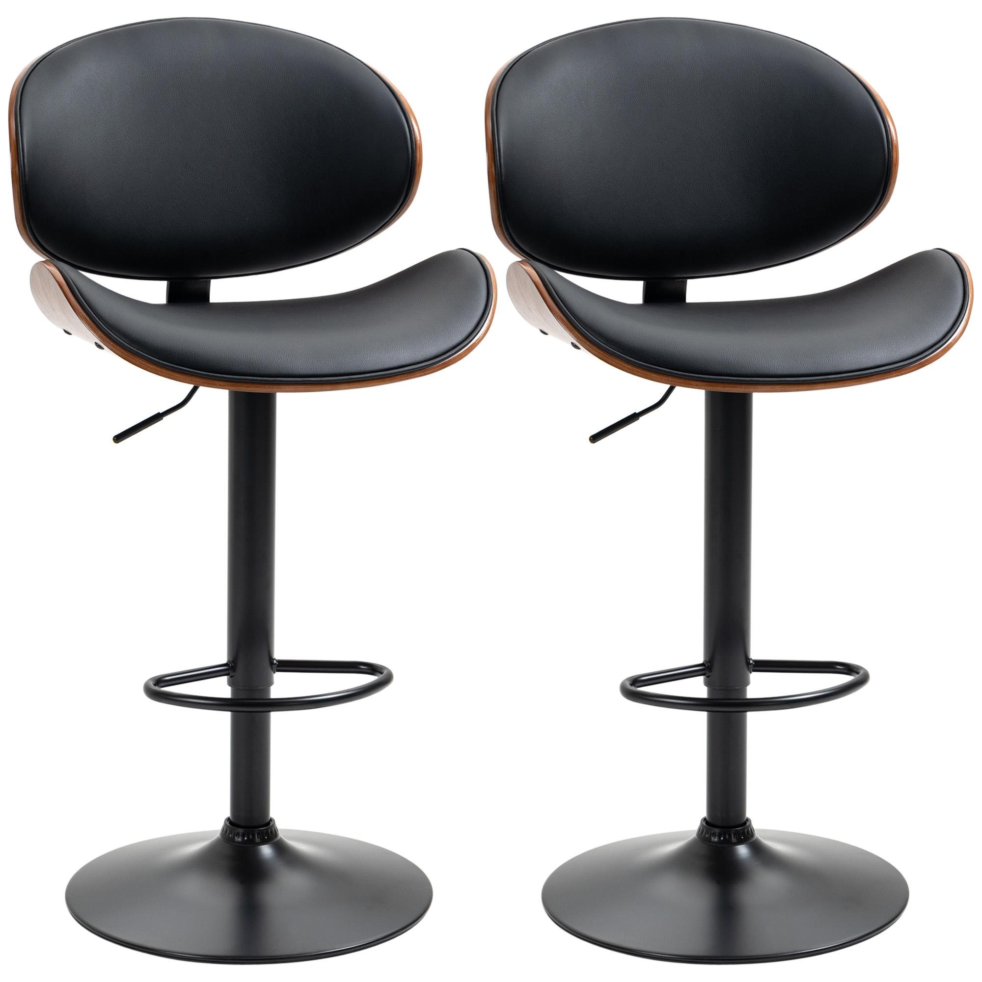 Black Adjustable Bar Stools, Set of 2 with Swivel