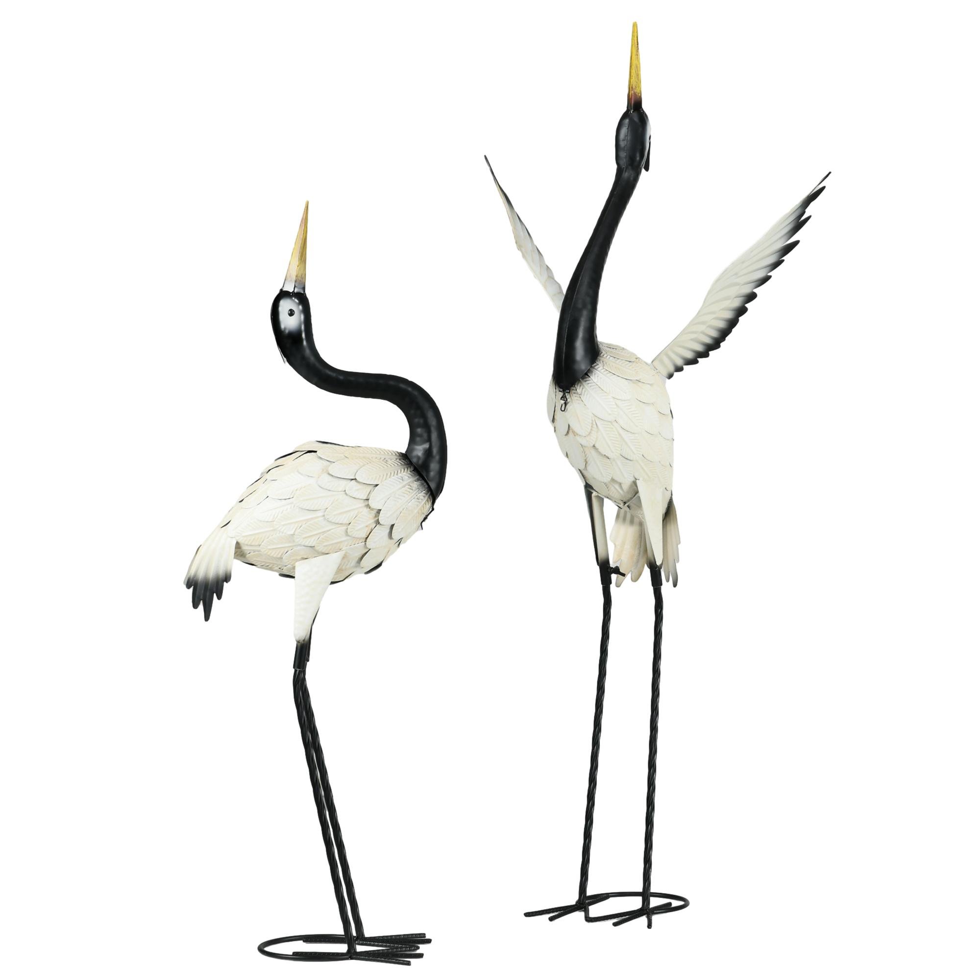Black White Steel Heron Statues, 40.6 in Outdoor Set