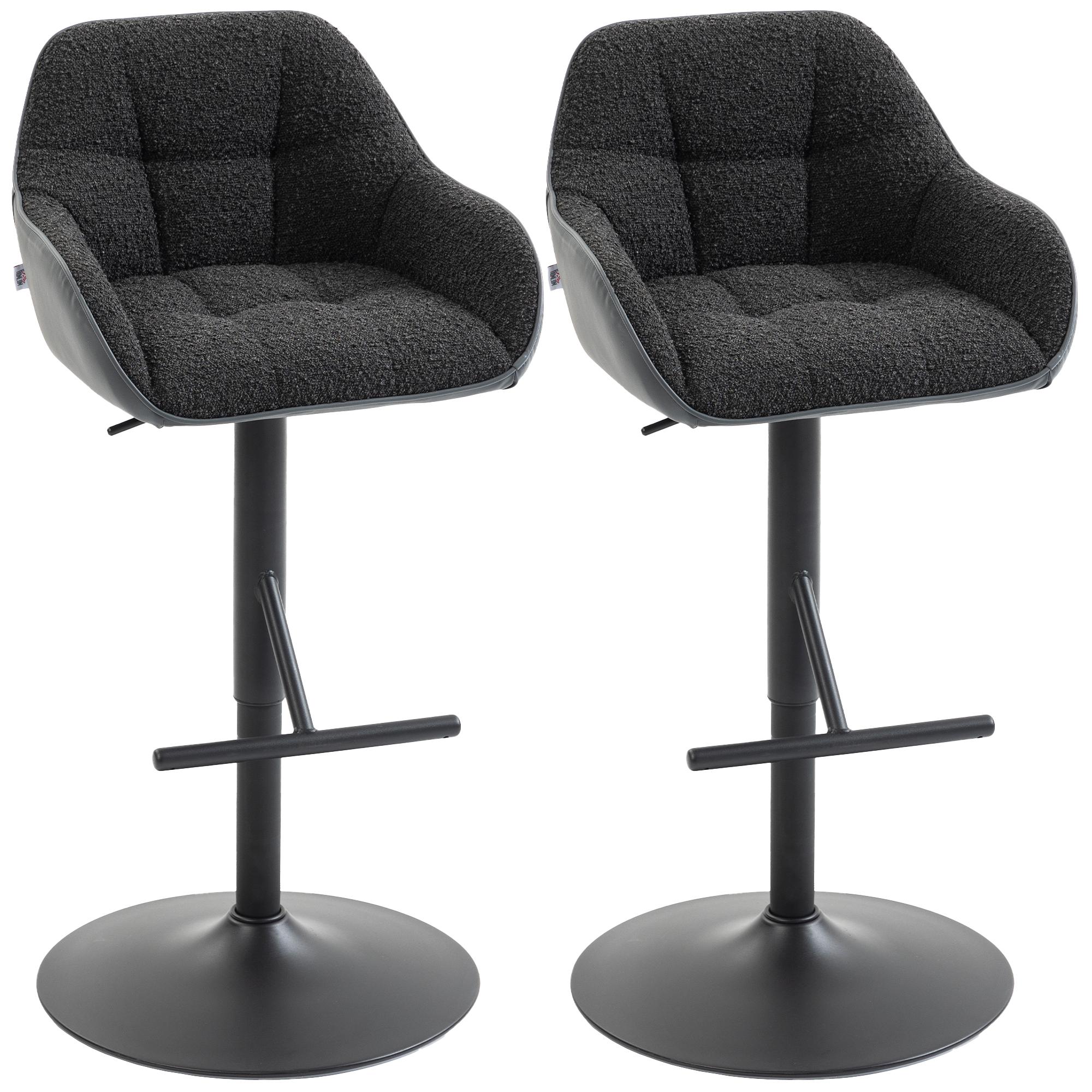 Black Boucle Counter Stools, Adjustable Height, Set of 2