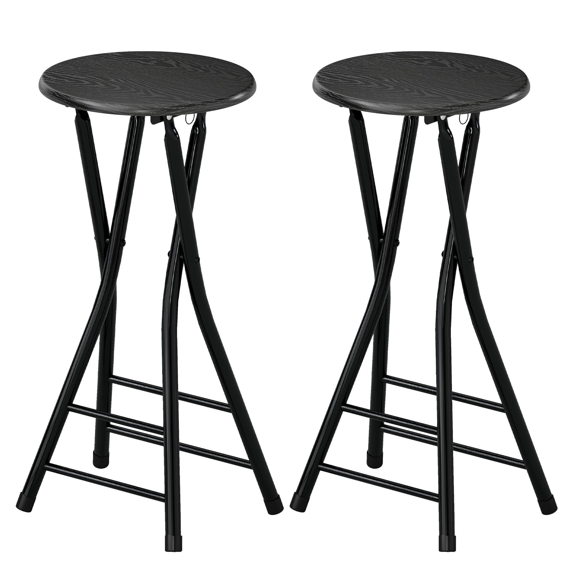 Black Folding Bar Stools, Set of 2 for Kitchen