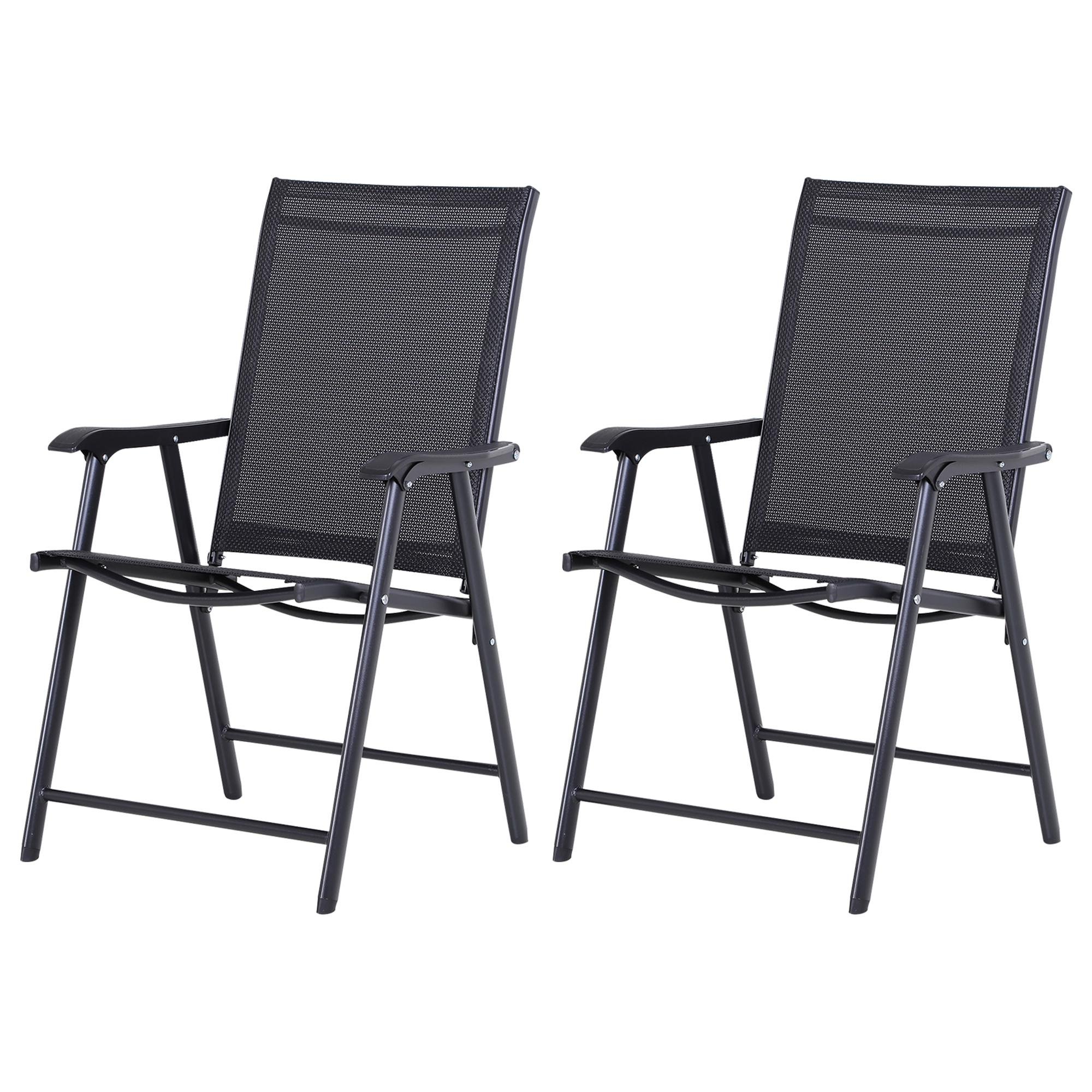 Black Folding Mesh Chairs with Armrests, 2-Piece Patio Set