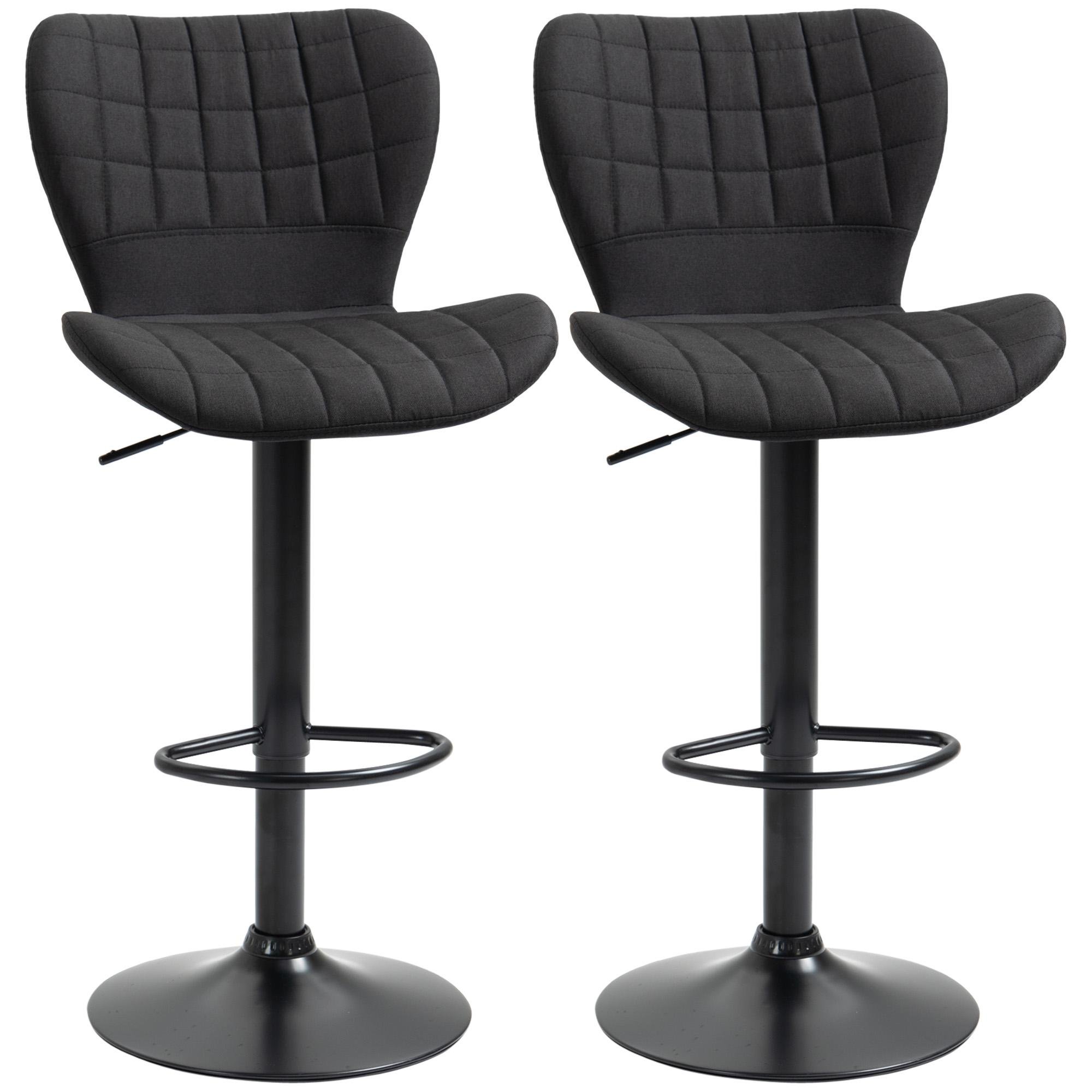 Black Linen Counter Stools, Adjustable Swivel Set of 2