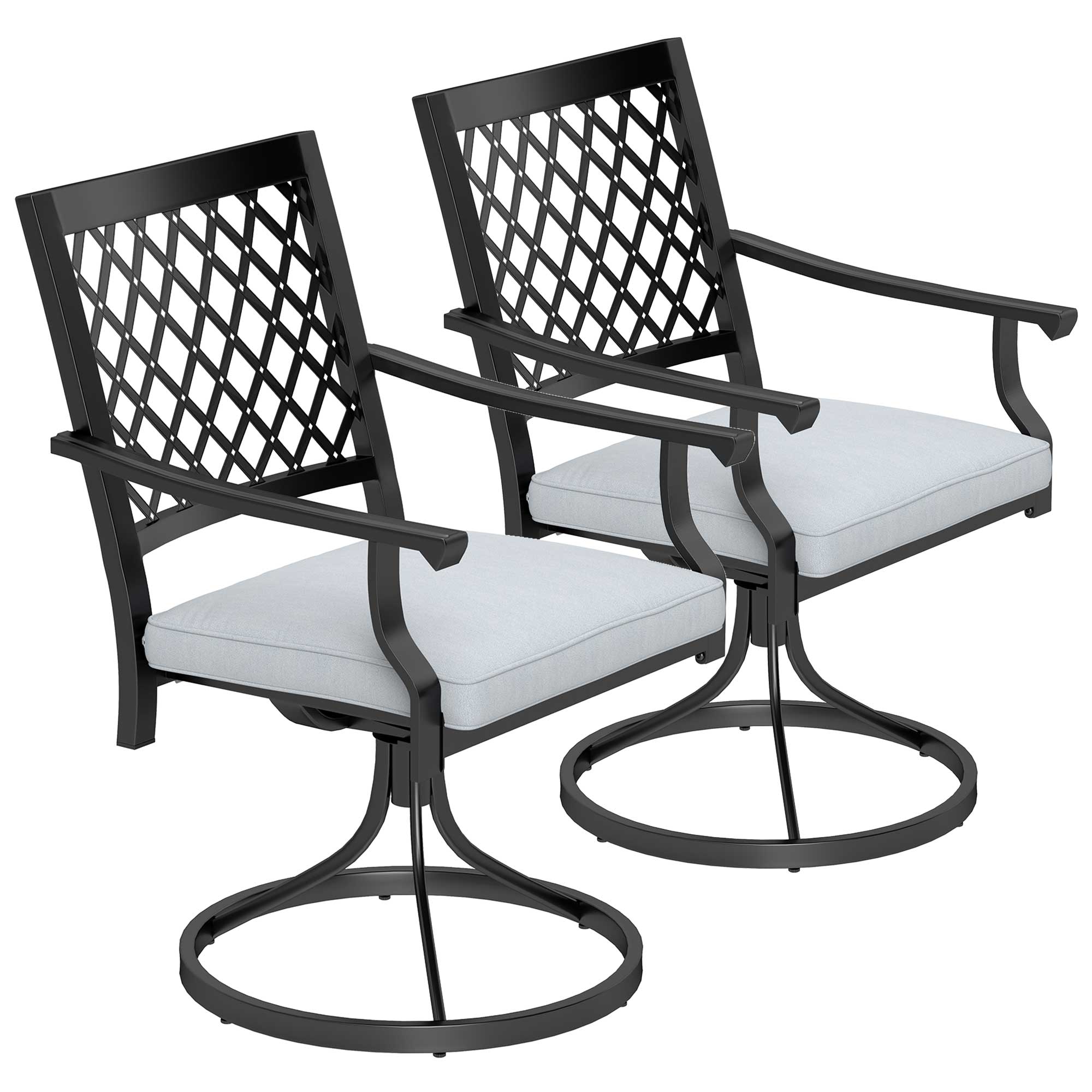 Black Metal Swivel Bistro Chairs with Cushions, Set of 2