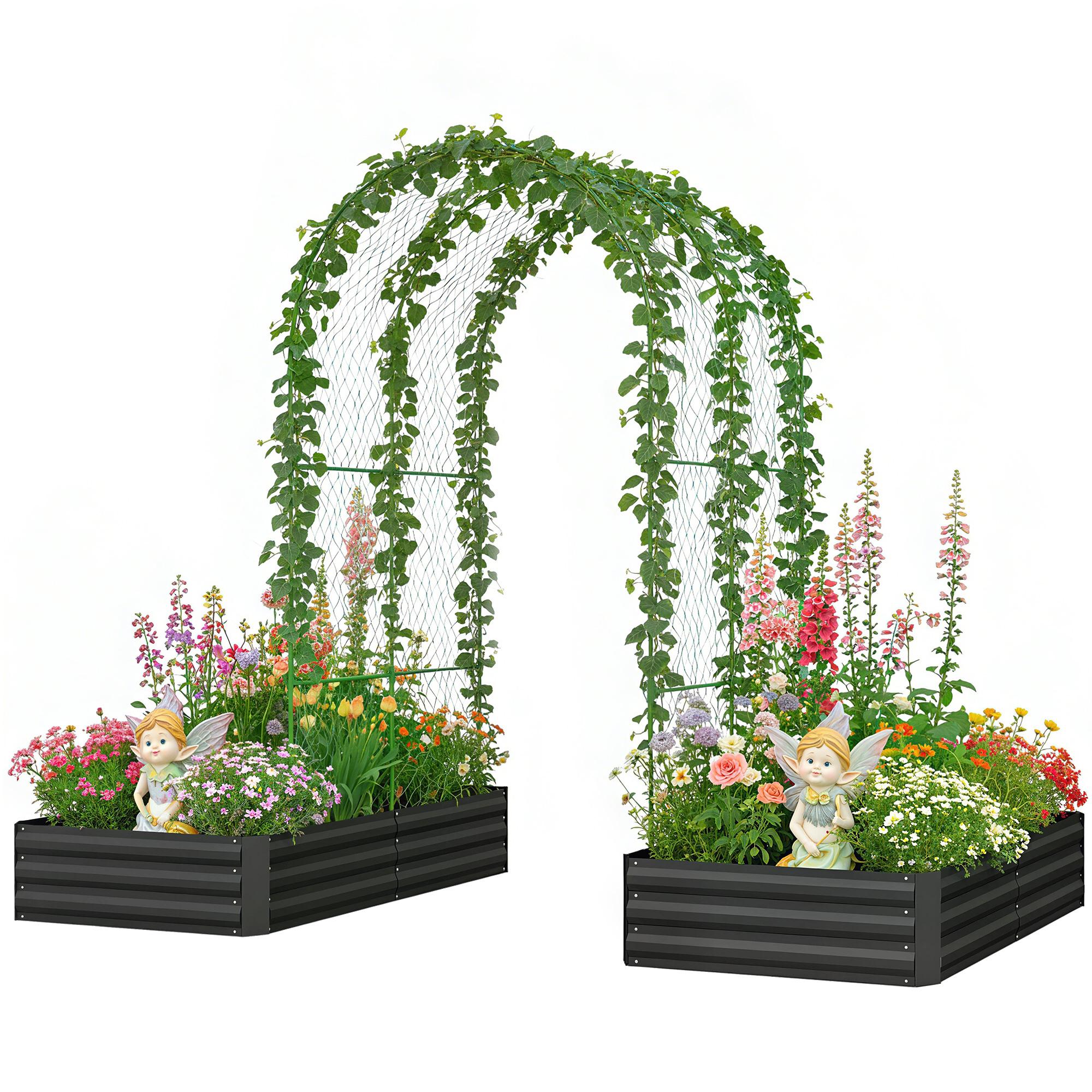 Black Galvanized Garden Bed Trellis, 2 Beds