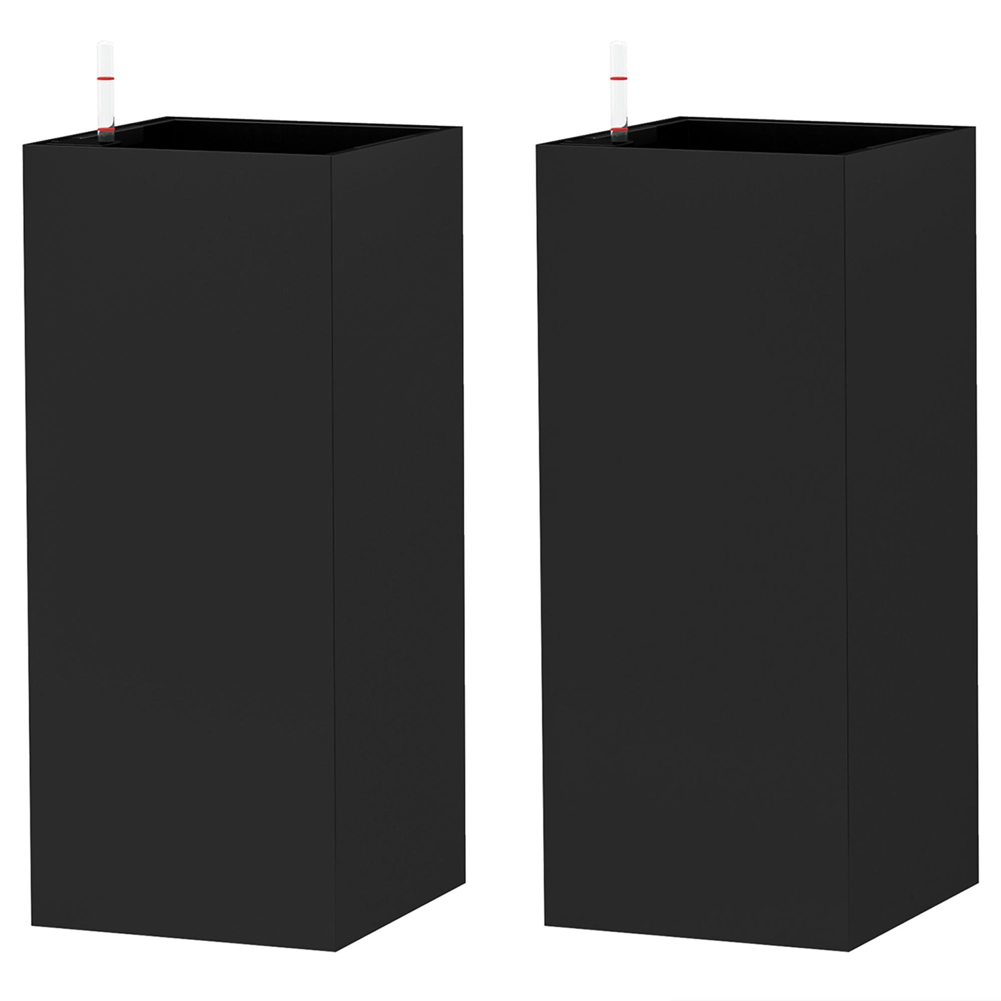 26 Inch Black PP Planters with Water Level Indicator, Set of 2