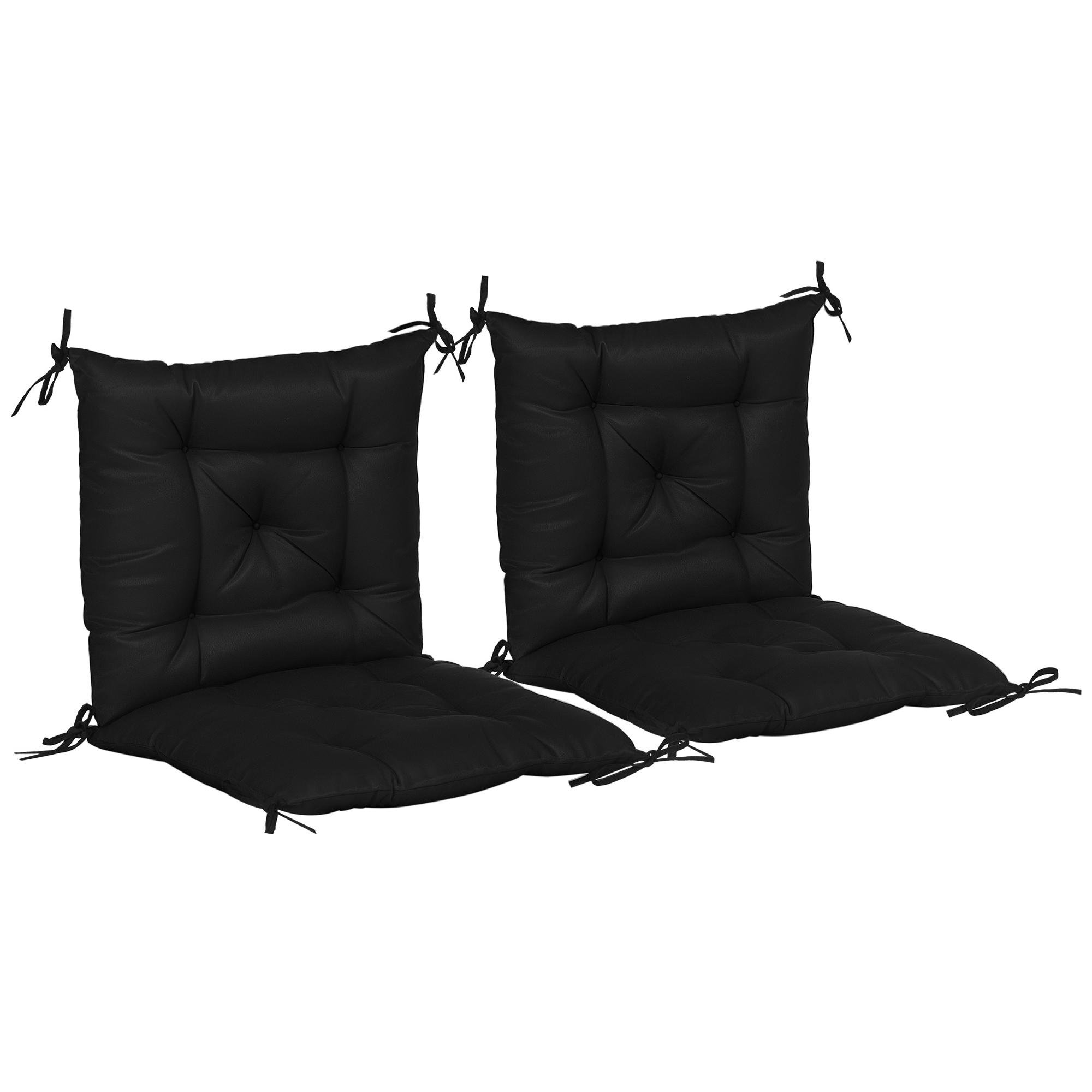Black Polyester Chair Cushion Set with Ties, 2 Pieces