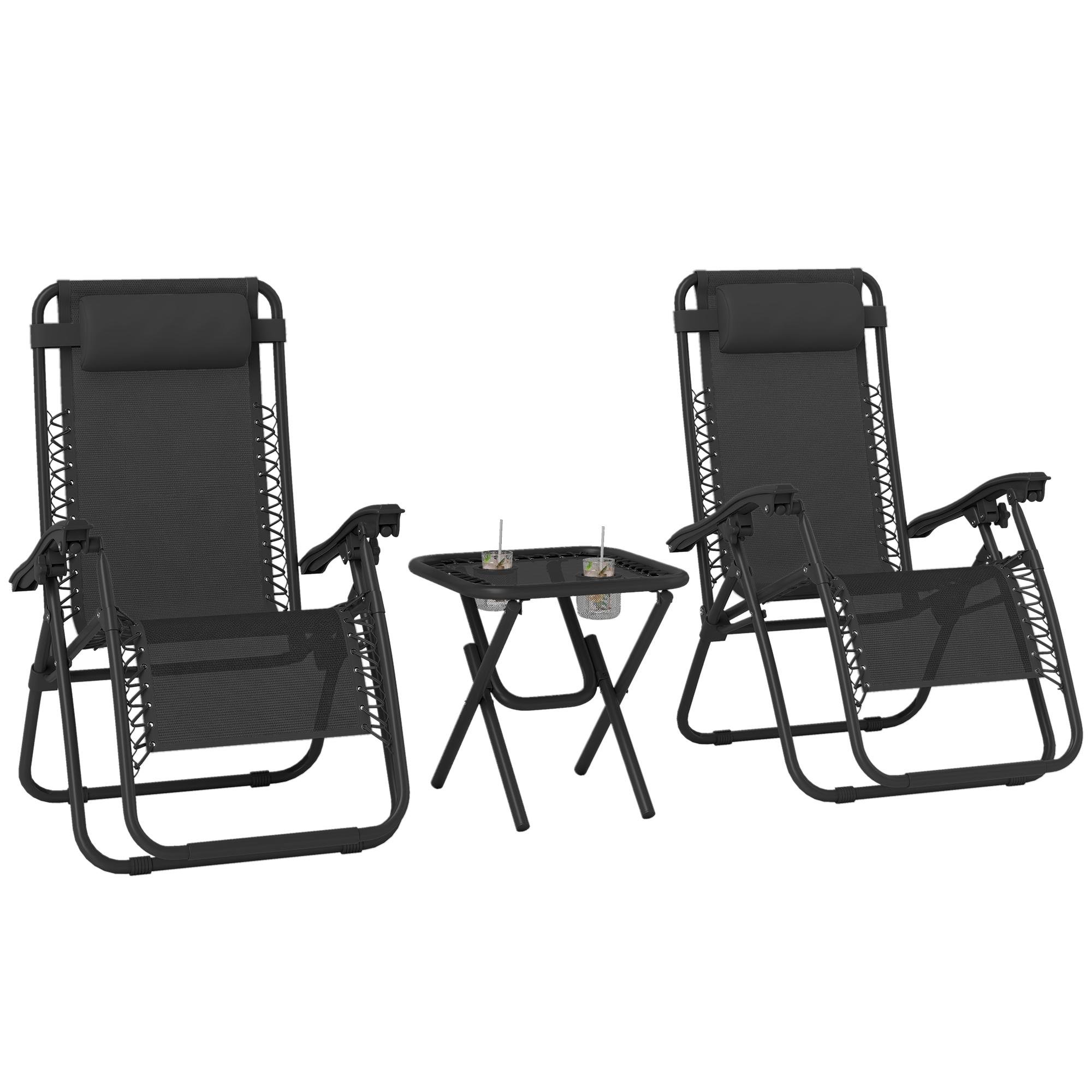 Black Zero Gravity Chair Set with Folding Table
