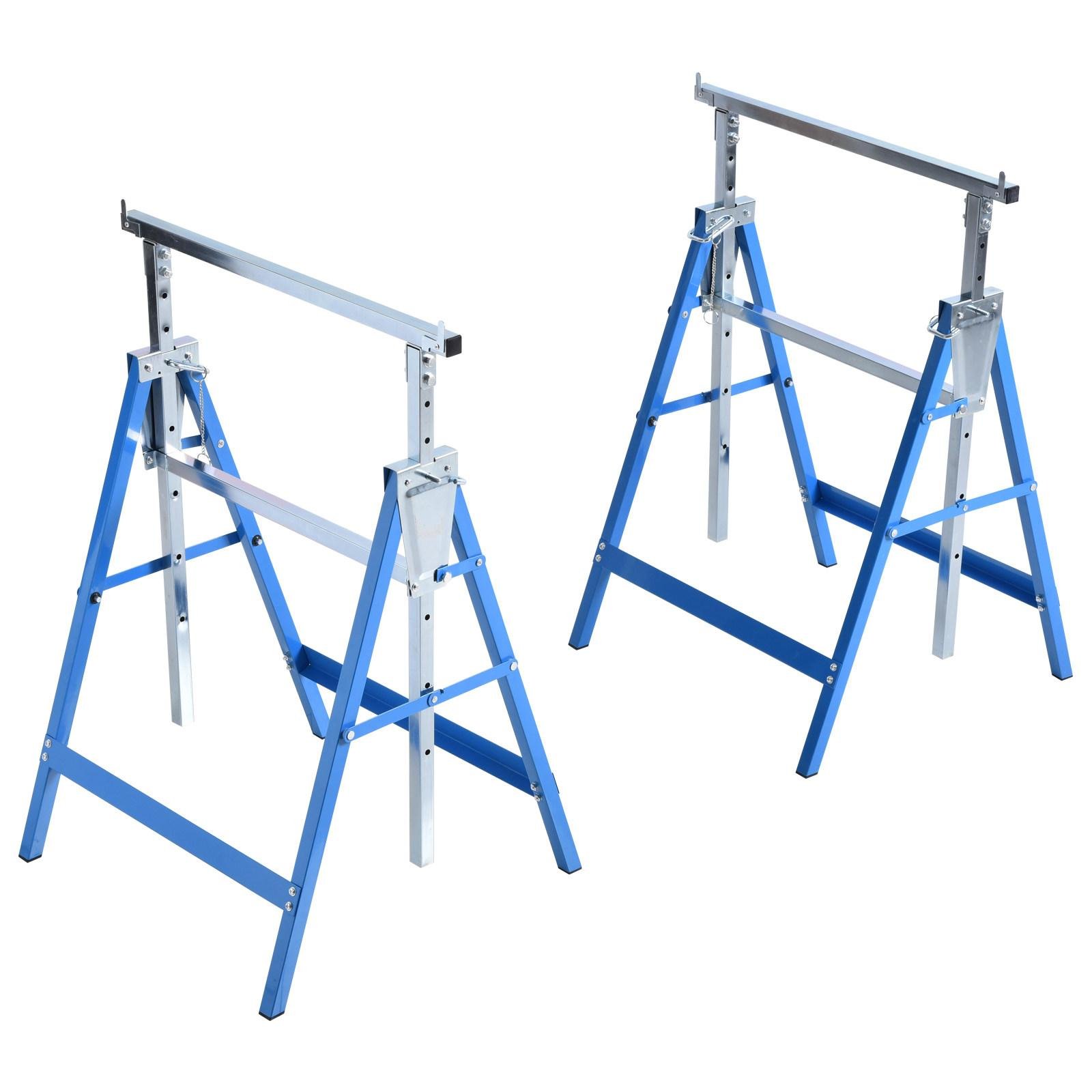Blue Adjustable Steel Trestles, 51.2-Inch DIY Work Supports