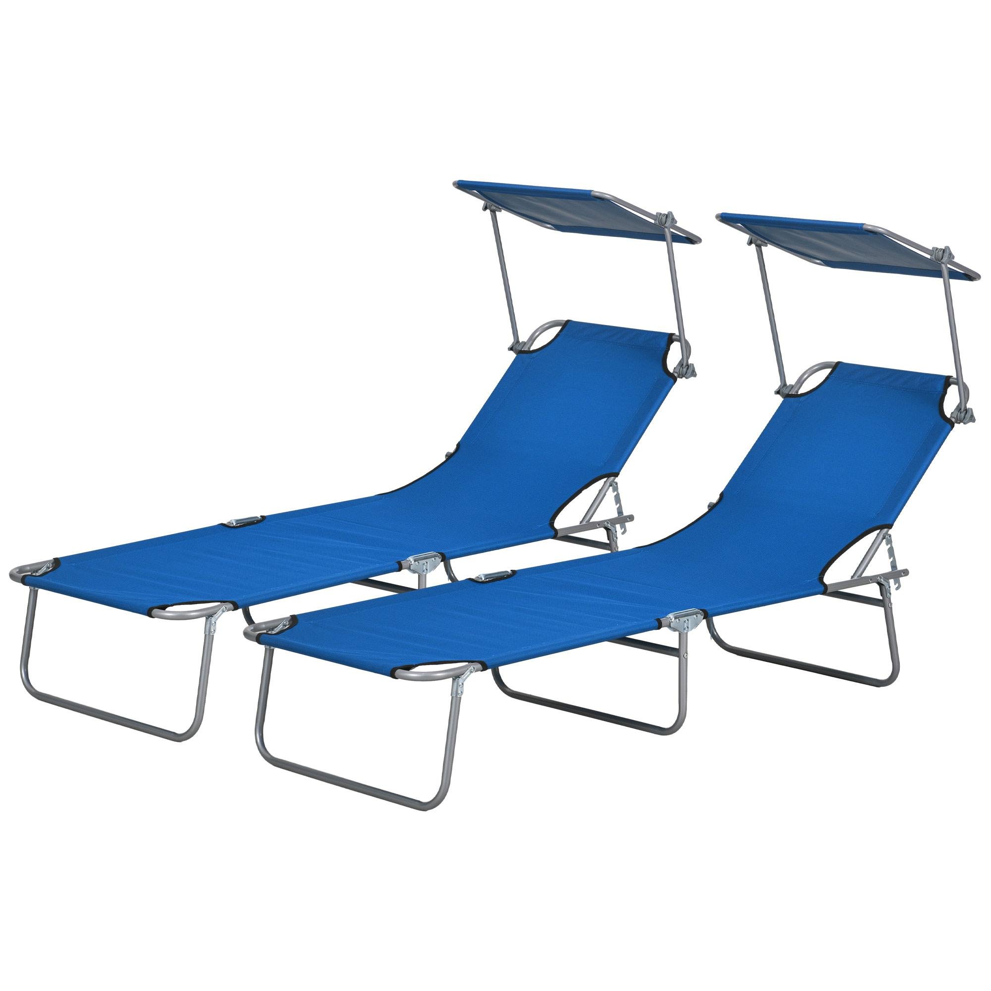 Blue Awning Lounger Set with Adjustable Folding Chairs
