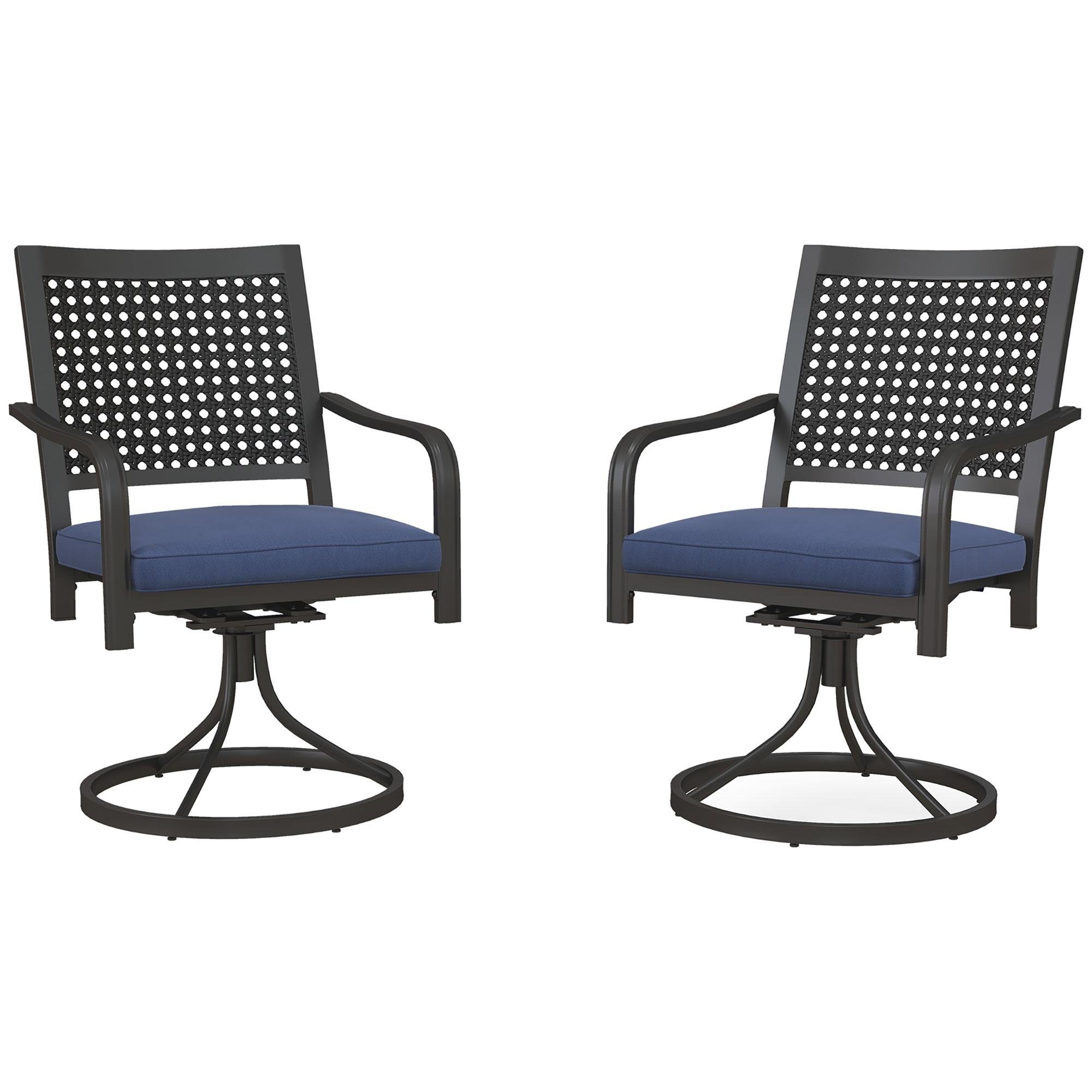 Blue Steel Swivel Chairs with Cushions for Patio