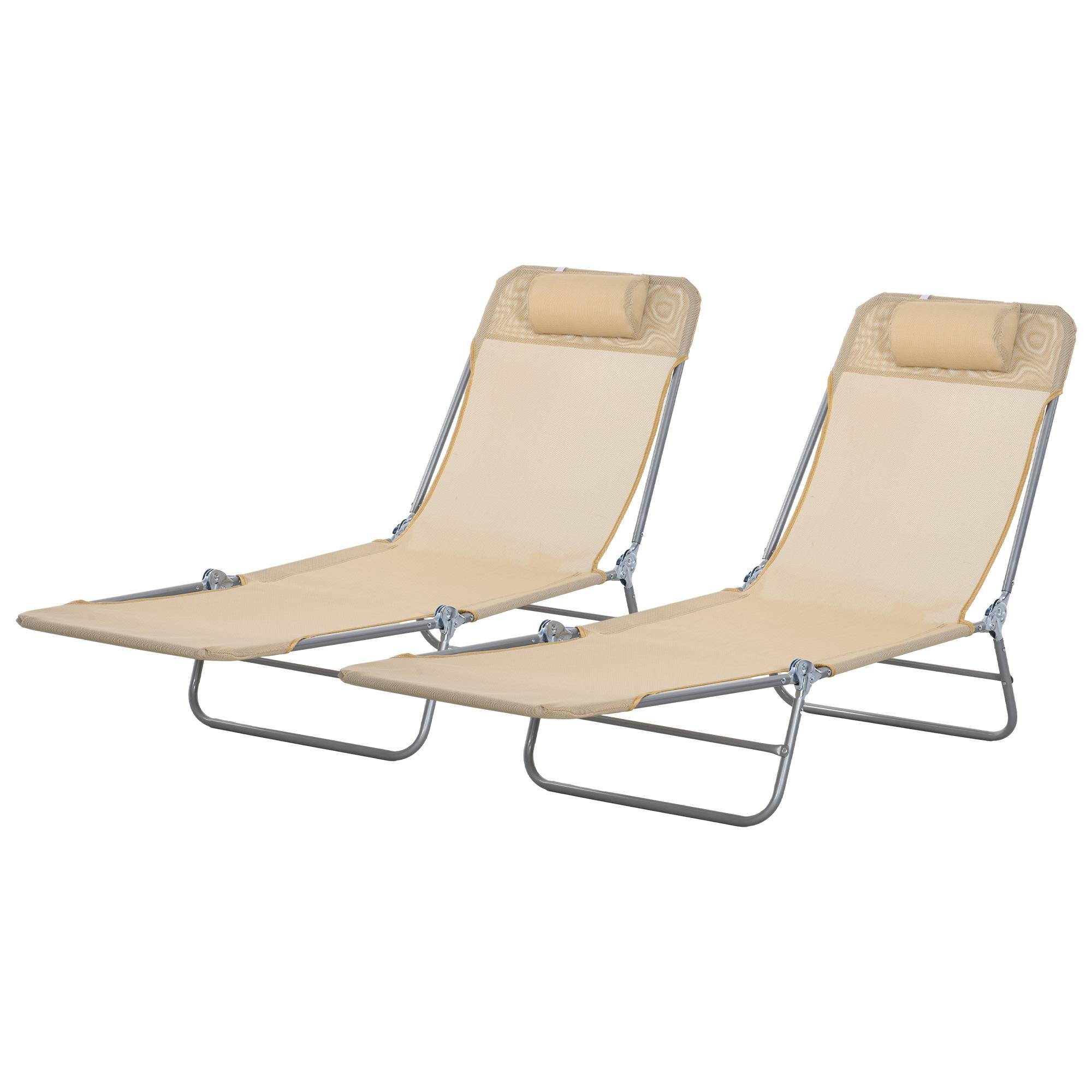Brown Folding Mesh Lounger Set, 5-Position Patio Chairs