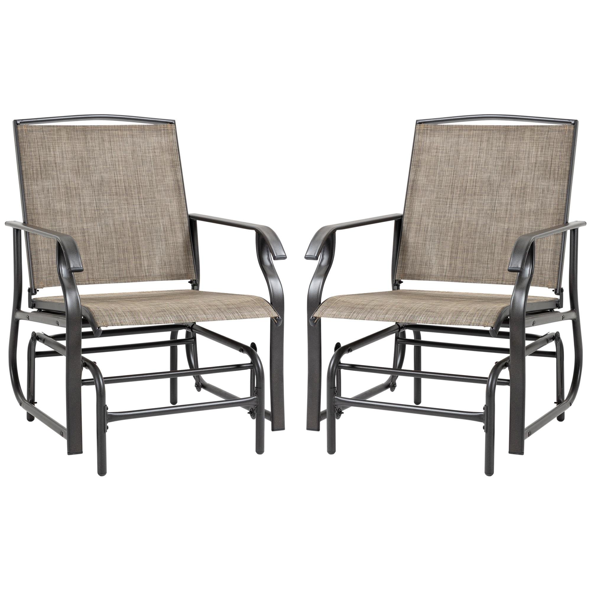 Brown Steel Glider Chairs with Breathable Mesh, 2-Piece Set