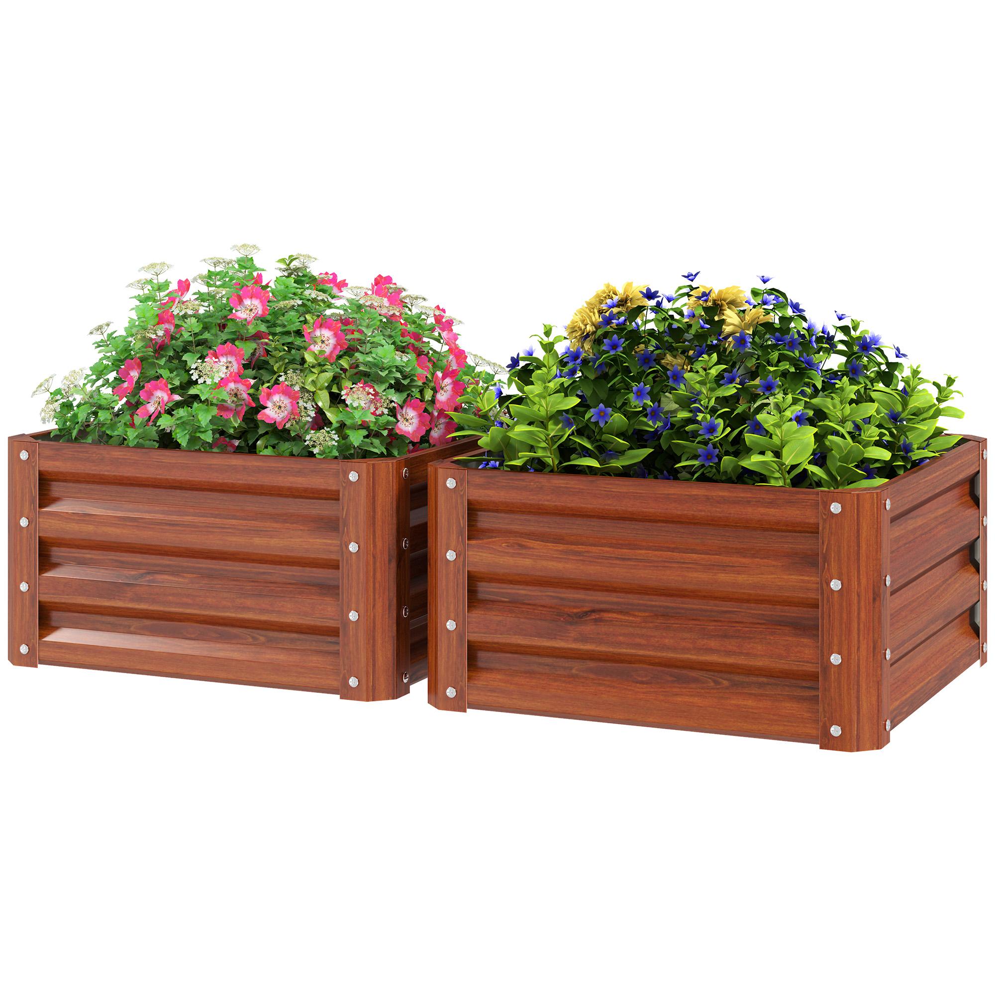 Brown Steel Garden Bed Set, Two Open-Bottom Planters