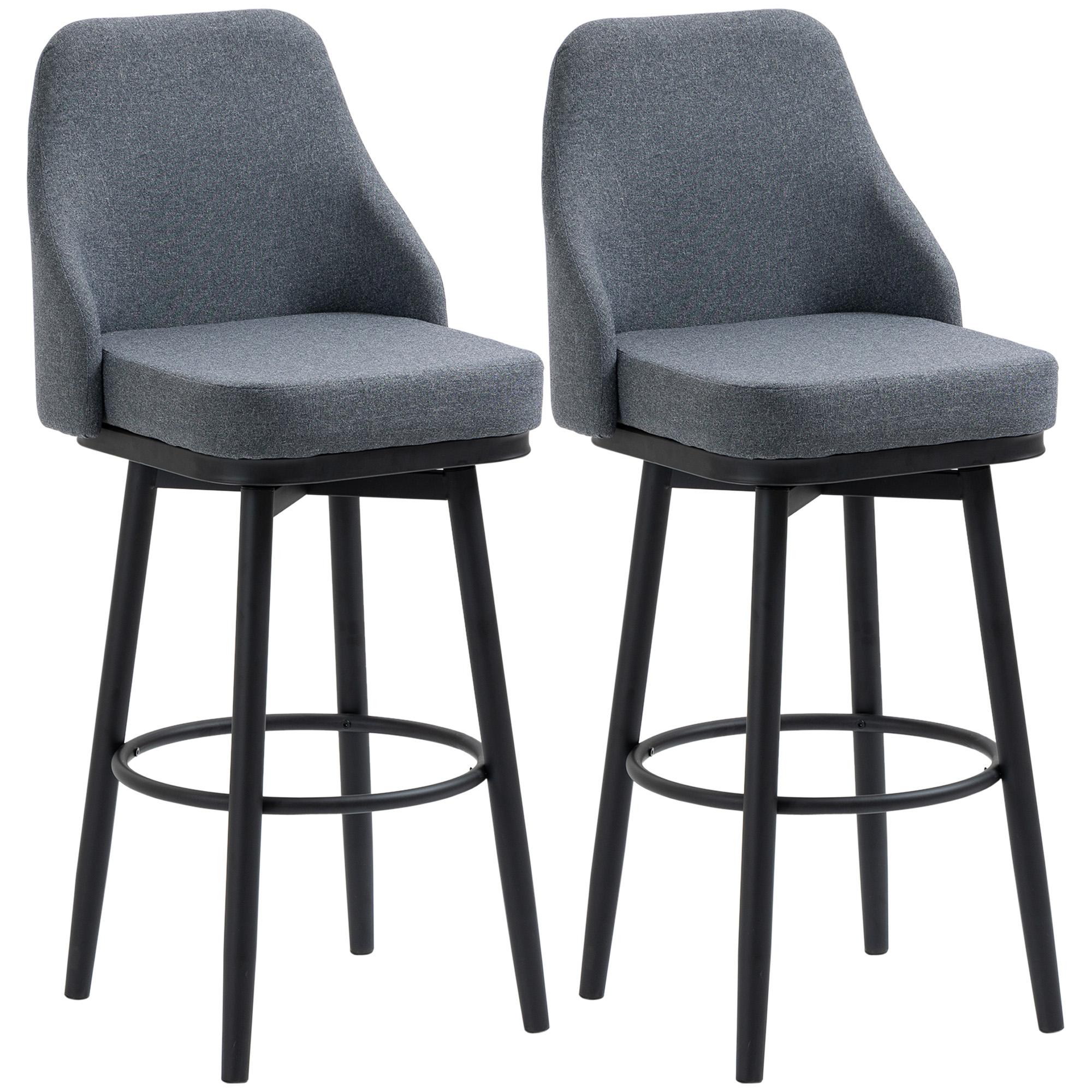 Charcoal Grey Steel Bar Stools, 360° Swivel Set of 2