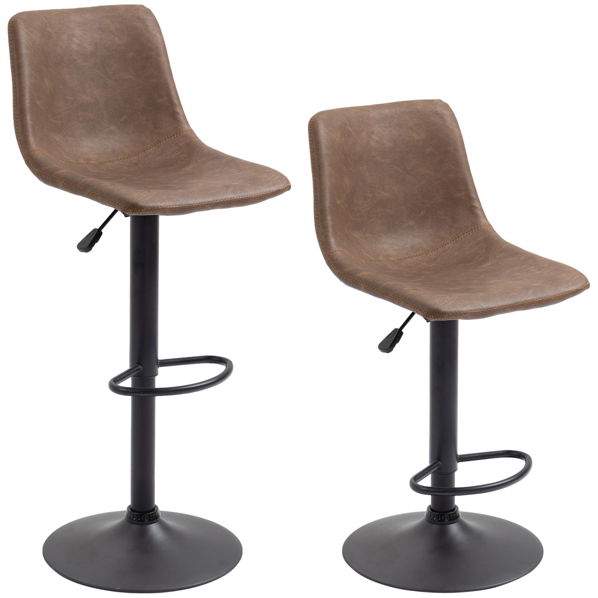 Brown Swivel Bar Stools – Adjustable Set of 2