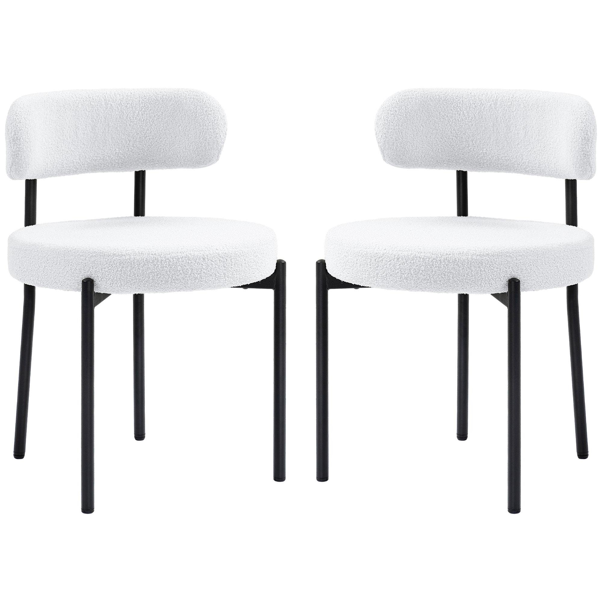 Cream Fleece Dining Chairs, Berber Upholstery Set of 2