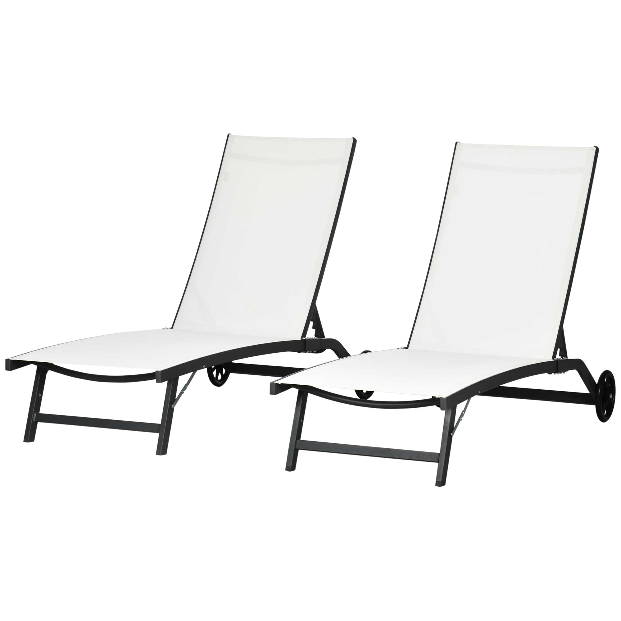 Cream White Mesh Lounger Set with 5-Position Backrests