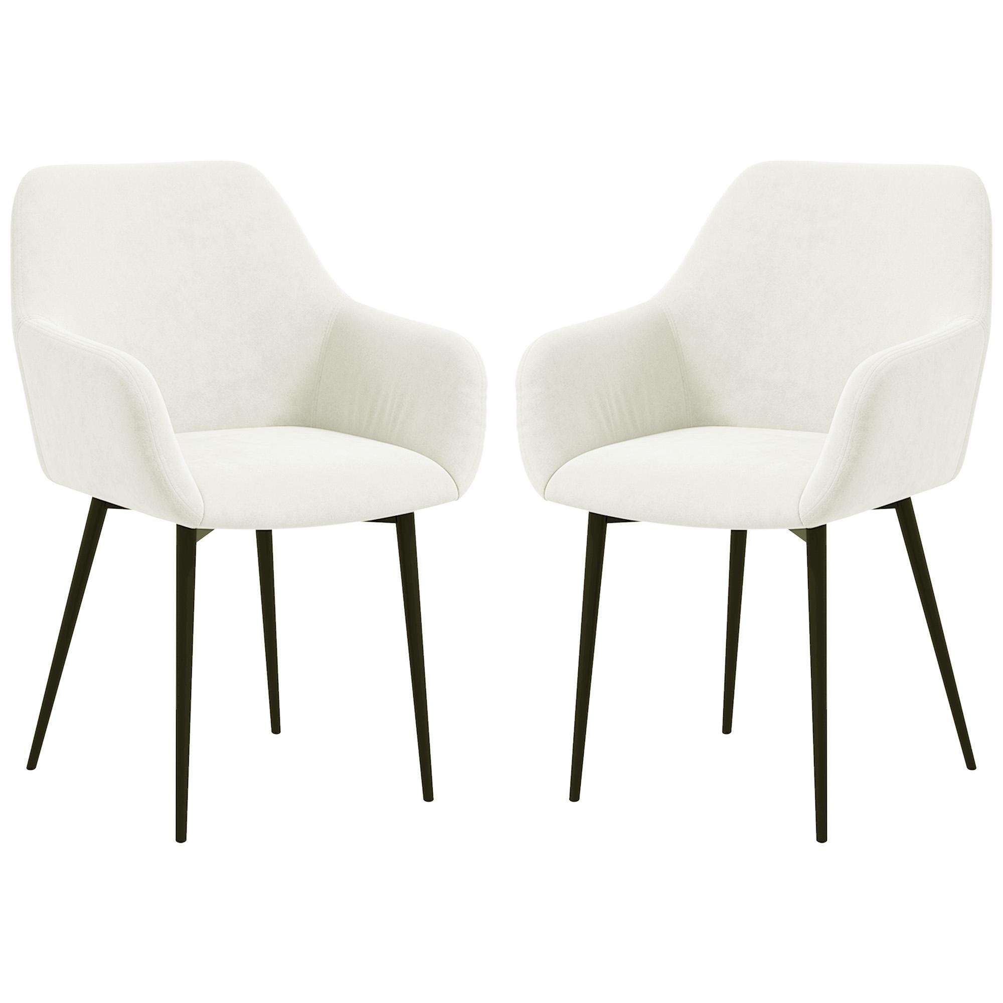 Cream White Velvet Armrest Chairs with Steel Legs