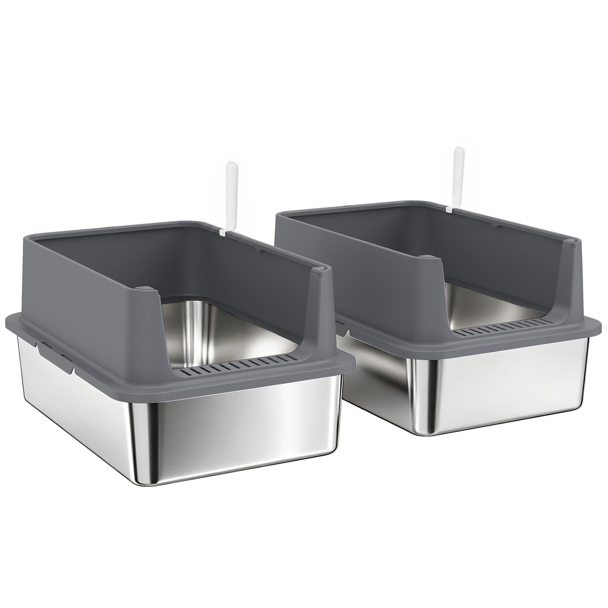 Dark Grey Dual Litter Box, XL Stainless Steel 2-Pack