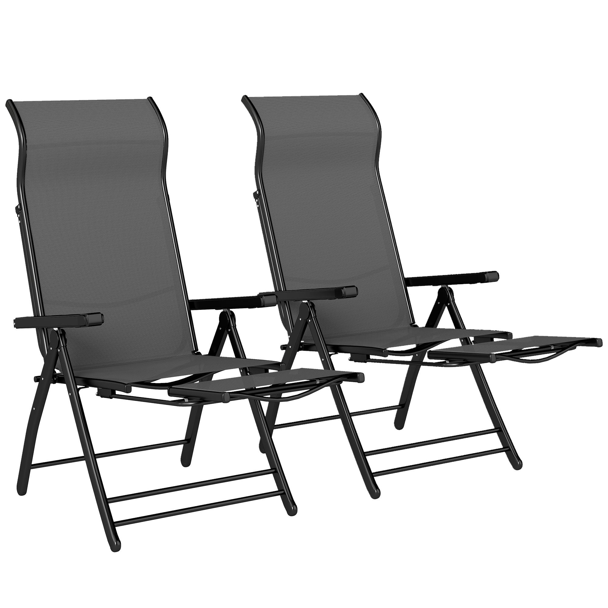 Dark Grey Folding Recliner Set with 5 Positions for Patios