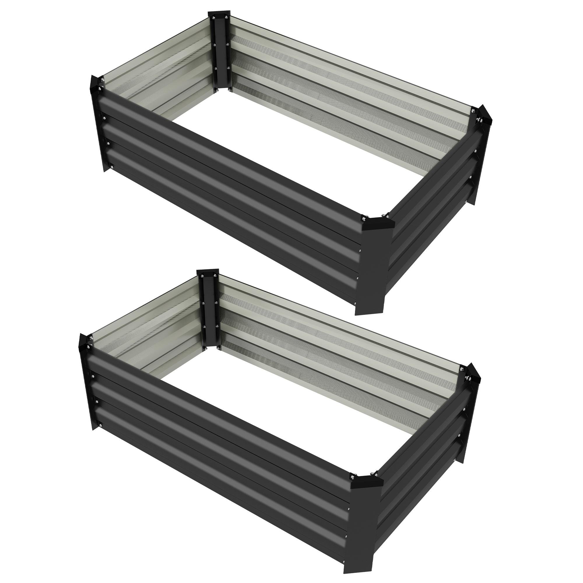 Dark Grey Galvanized Planter Set, 2 Raised Beds